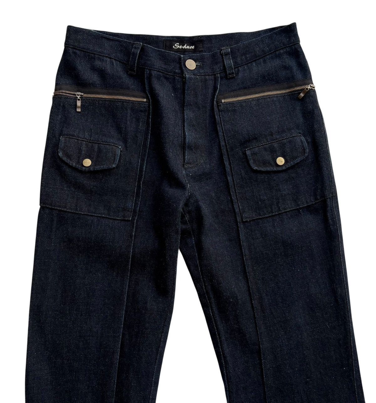 Japanese Brand Se.duce Japan Wide Leg Flared Denim Zipper Dark Blue Pants Size US 28 / EU 44 - 4 Thumbnail