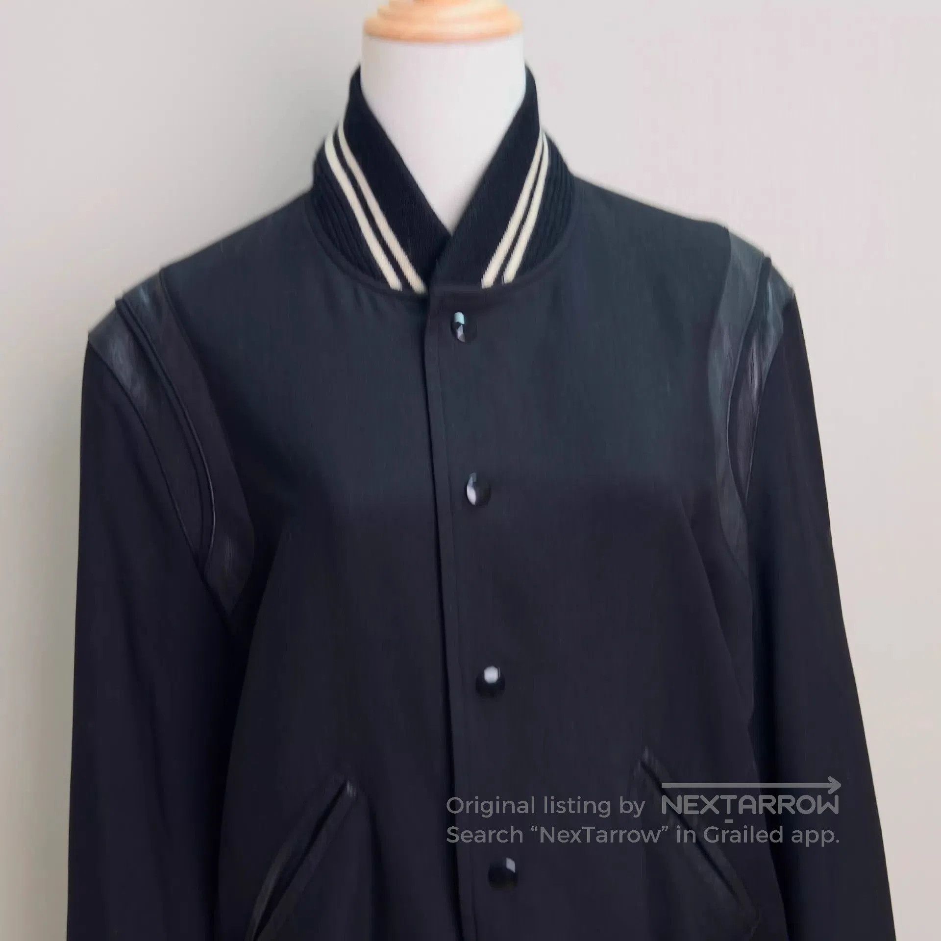 Yves Saint Laurent Black er Jacket with Leather Sleeves Size M. Size US M / EU 48-50 / 2 - 3 Thumbnail