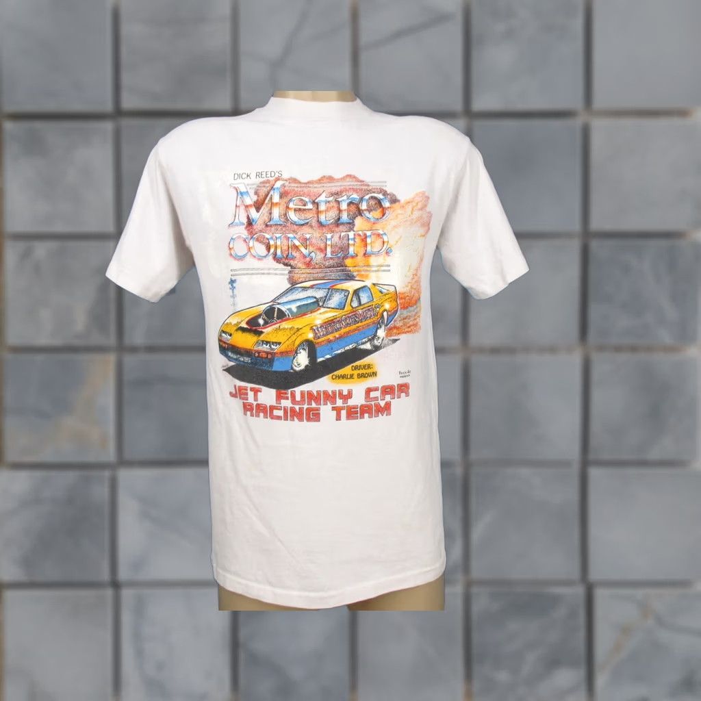 Vintage vtg 80s DICK REED METRO COIN JET FUNNY CAR RACING FADED 2-SIDED T-Shirt S/M thin Size US S / EU 44-46 / 1 - 1 Thumbnail