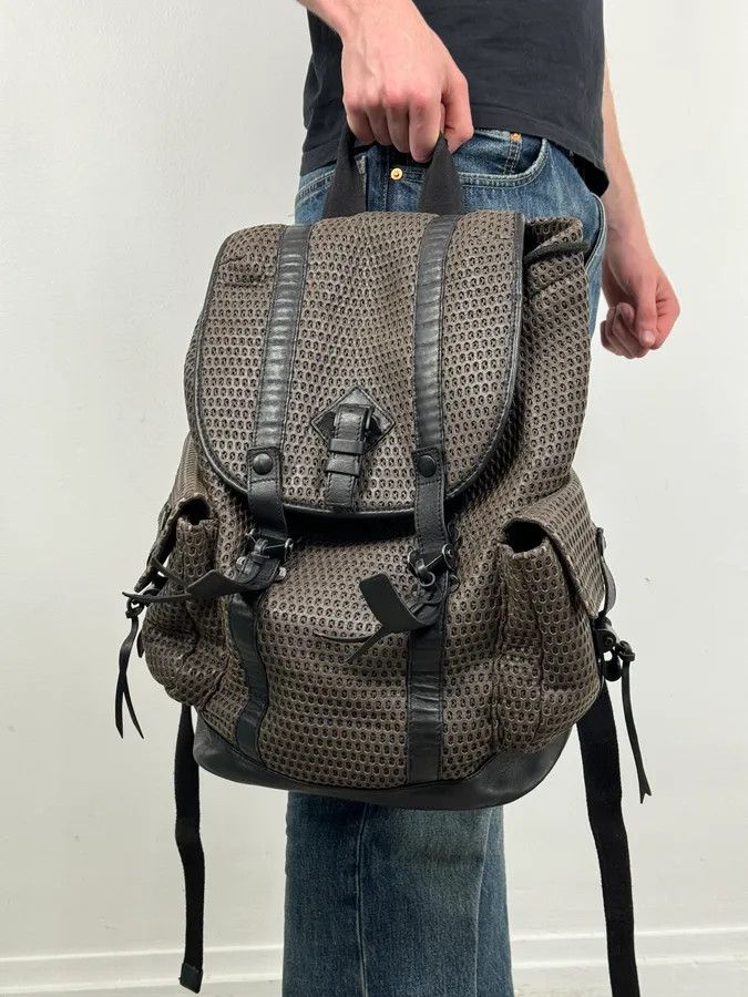 Emporio Armani FW2013 Emporio Armani Taupe Grey Perfored Leather Multi-Pocket Backpack Size ONE SIZE - 1 Thumbnail