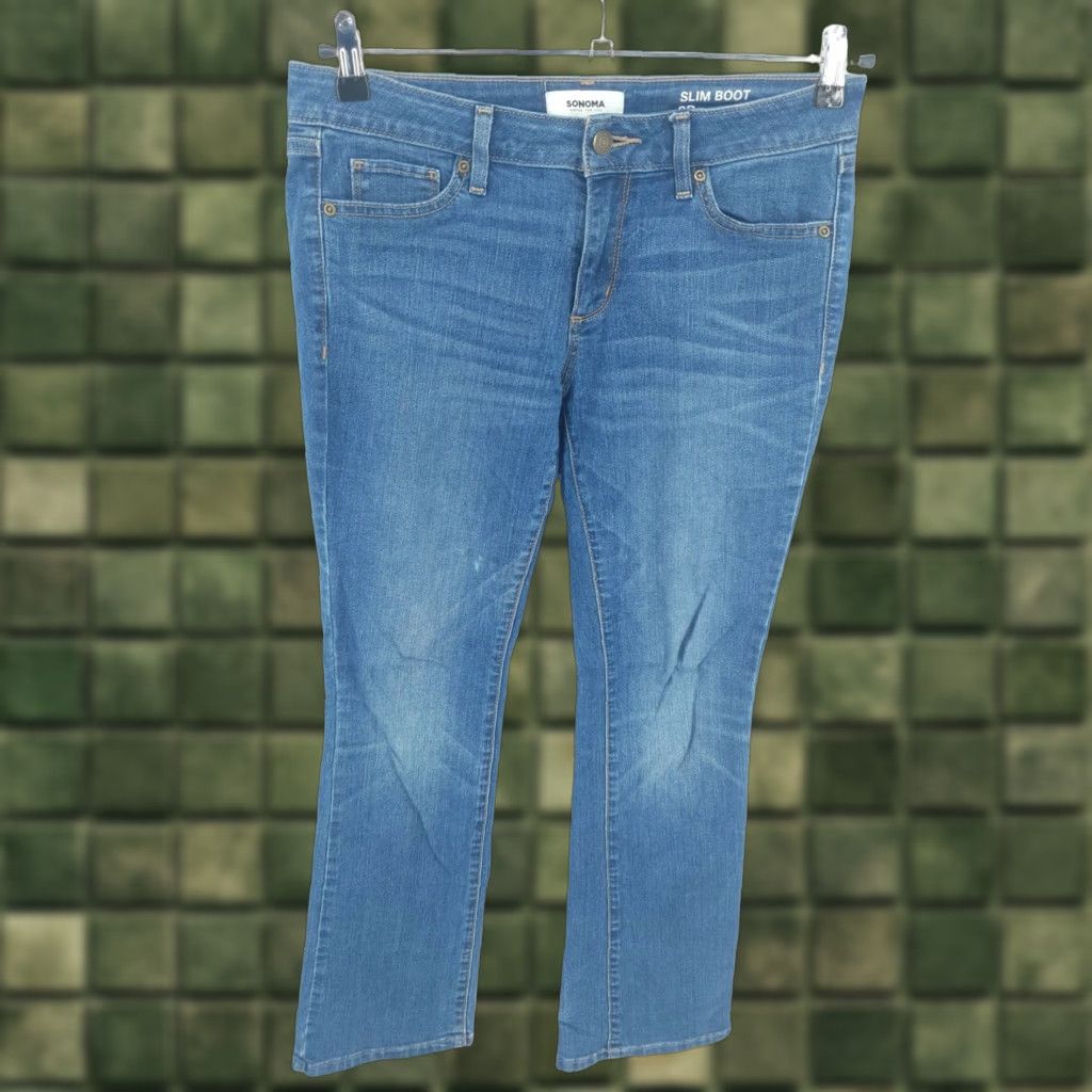 Vintage Sonoma Jeans Womens 8 Blue Slim Boot Cut Mid Rise Medium Wash Whiskers Jeans Size 30" / US 8 / IT 44 - 1 Thumbnail