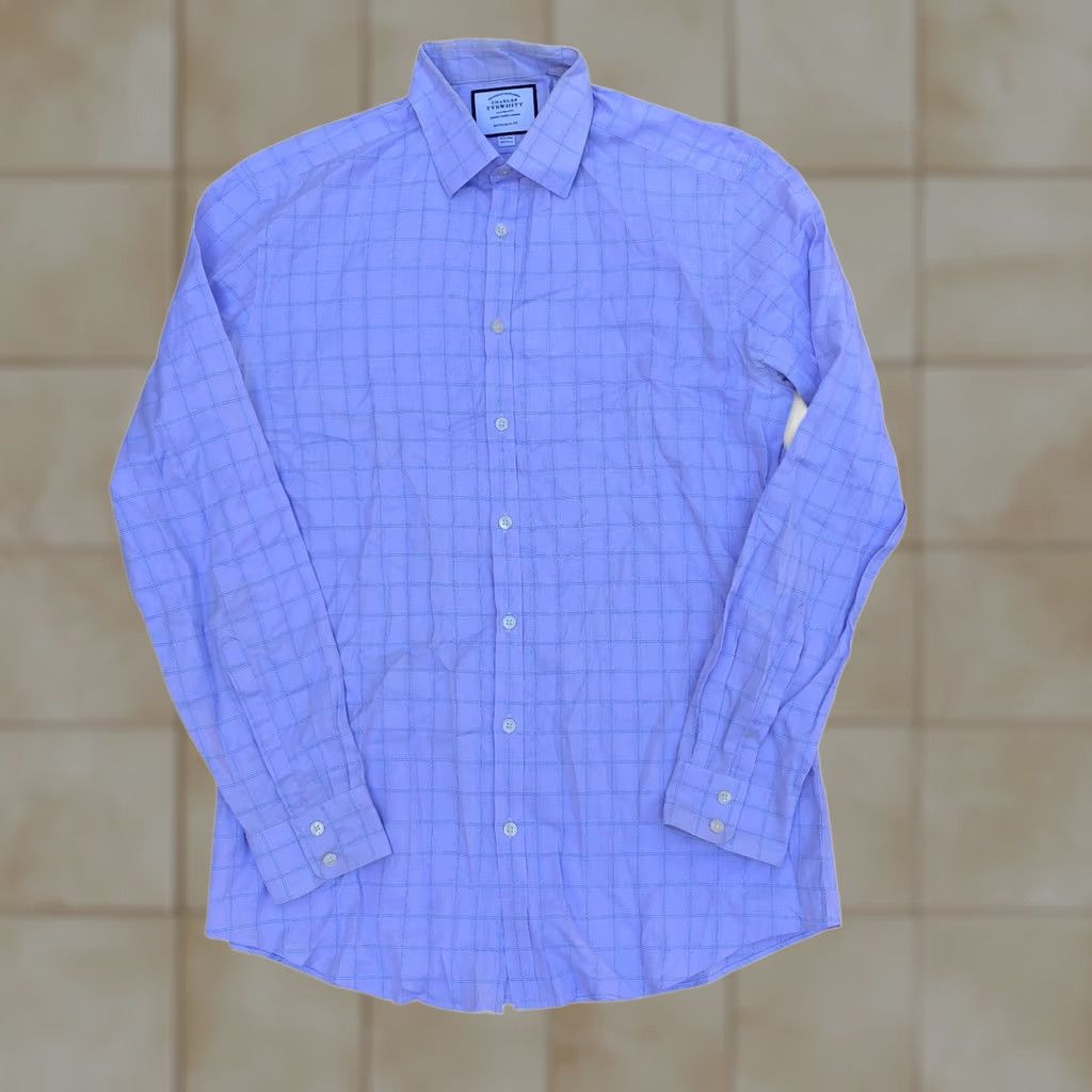 Charles Tyrwhitt Charles Tyrwhitt Dress Shirt Men Extra Slim Purple Plaid 16.5/36 Button Long Sleeve Size 46R - 1 Thumbnail