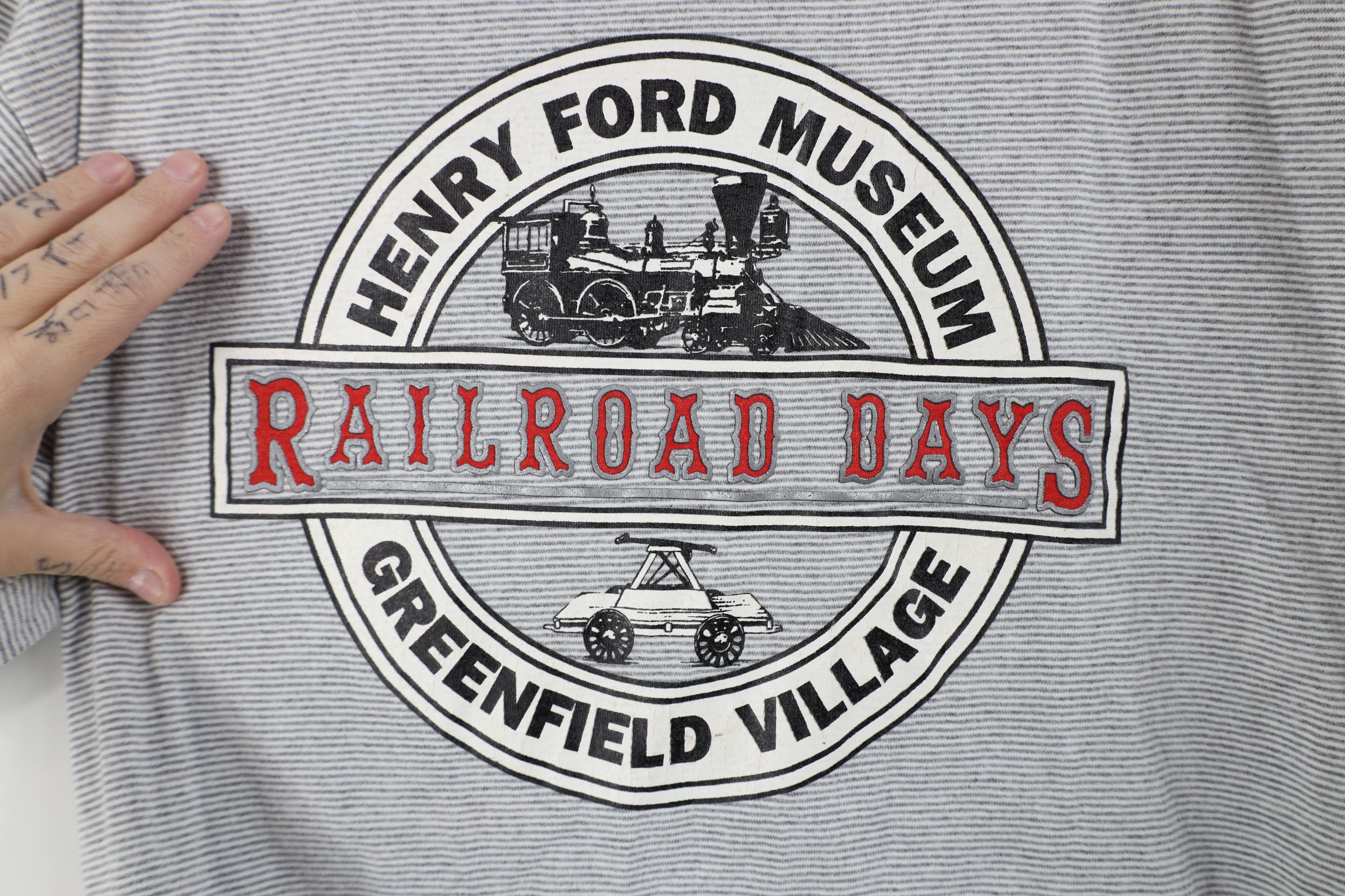 Vintage Vintage 90s Ford Museum Railroad Days Striped T-Shirt USA Size US XL / EU 56 / 4 - 4 Thumbnail
