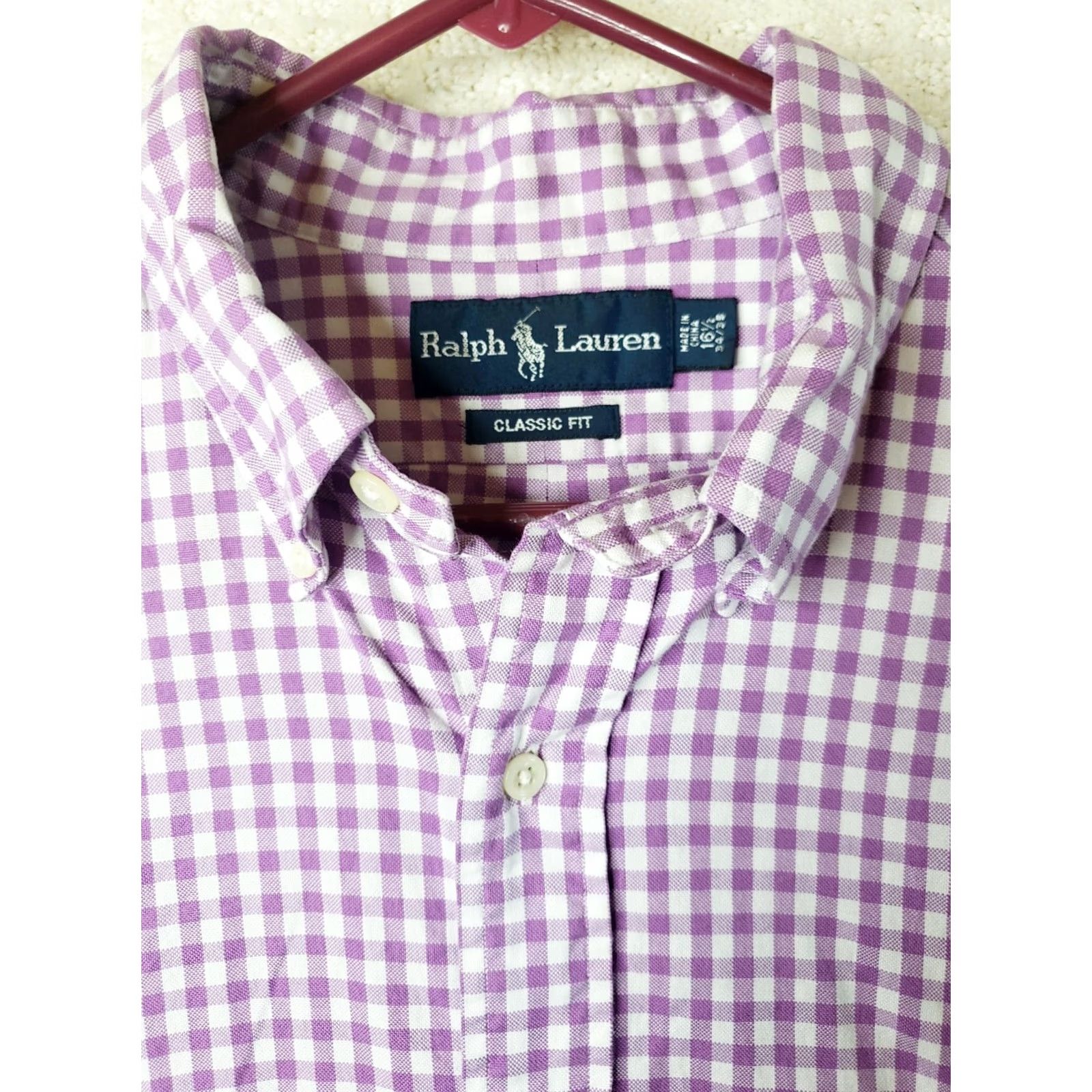Polo Ralph Lauren Ralph Lauren Button Down Shirt Men's 16.5/34-35 L. S. White Purple Check Shirt Size US L / EU 52-54 / 3 - 5 Thumbnail