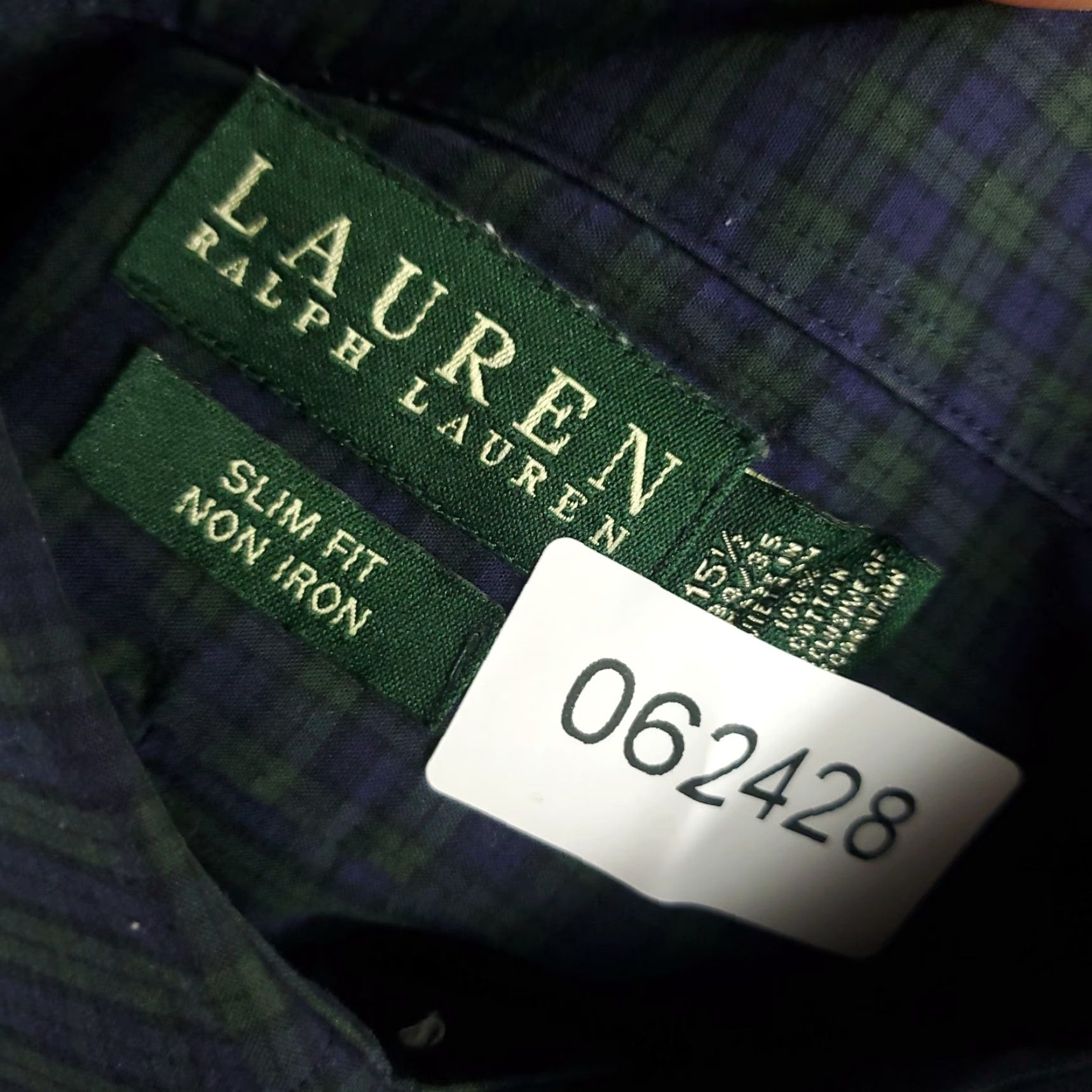 Ralph Lauren VINTAGE Ralph Lauren Dress Shirt Mens 15.5 Long Sleeve Cotton Plaid Green Purple Business Casual Formal Size 40R - 7 Thumbnail