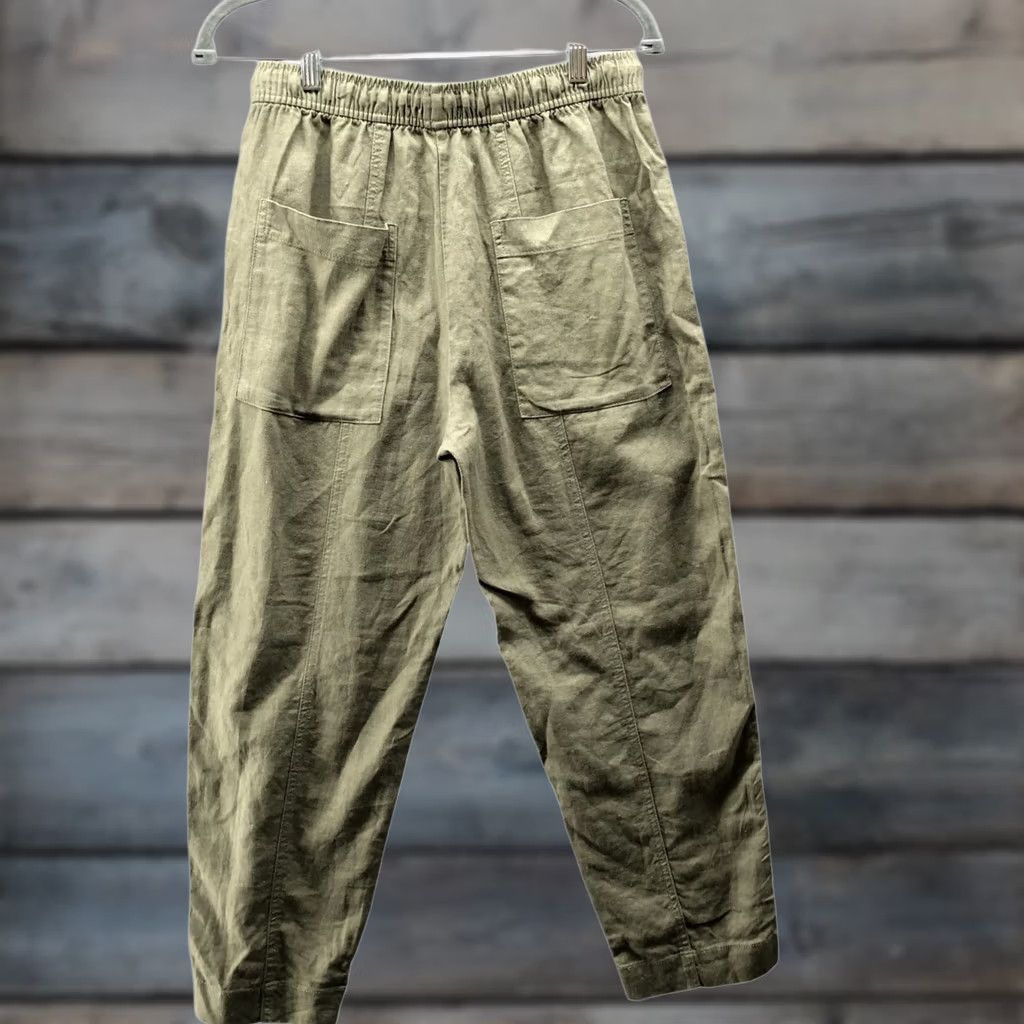 Zara Zara Linen Blend Crop Pants Womens S Olive Green Pull On Relaxed High Rise Cropped Wide-Leg Bohemian 90s Fashion? Size 28" / US 6 / IT 42 - 1 Thumbnail