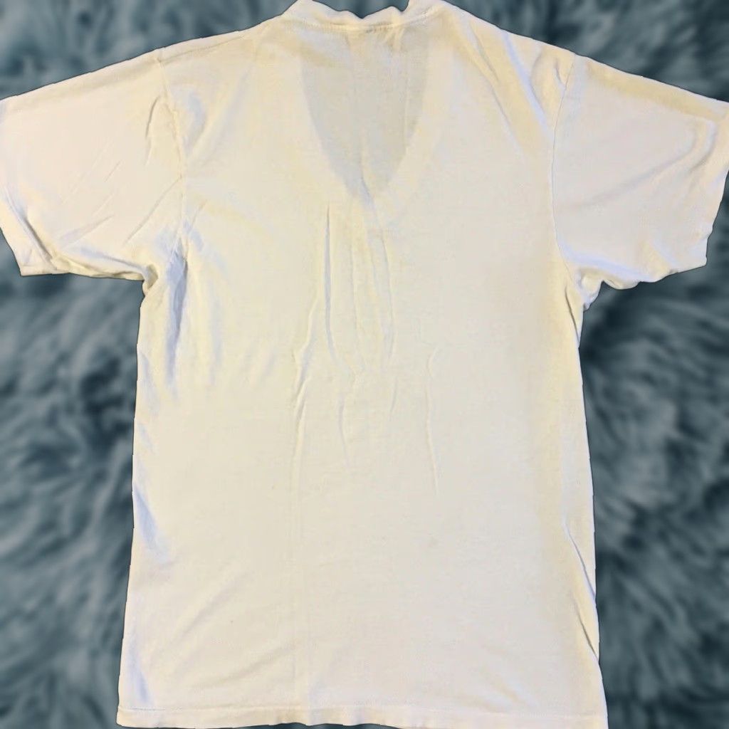Vtg 80s 90s Faded Distress V Neck Shirt S Grunge Biker Punk Surf Skate PE Track Shirt Mens White