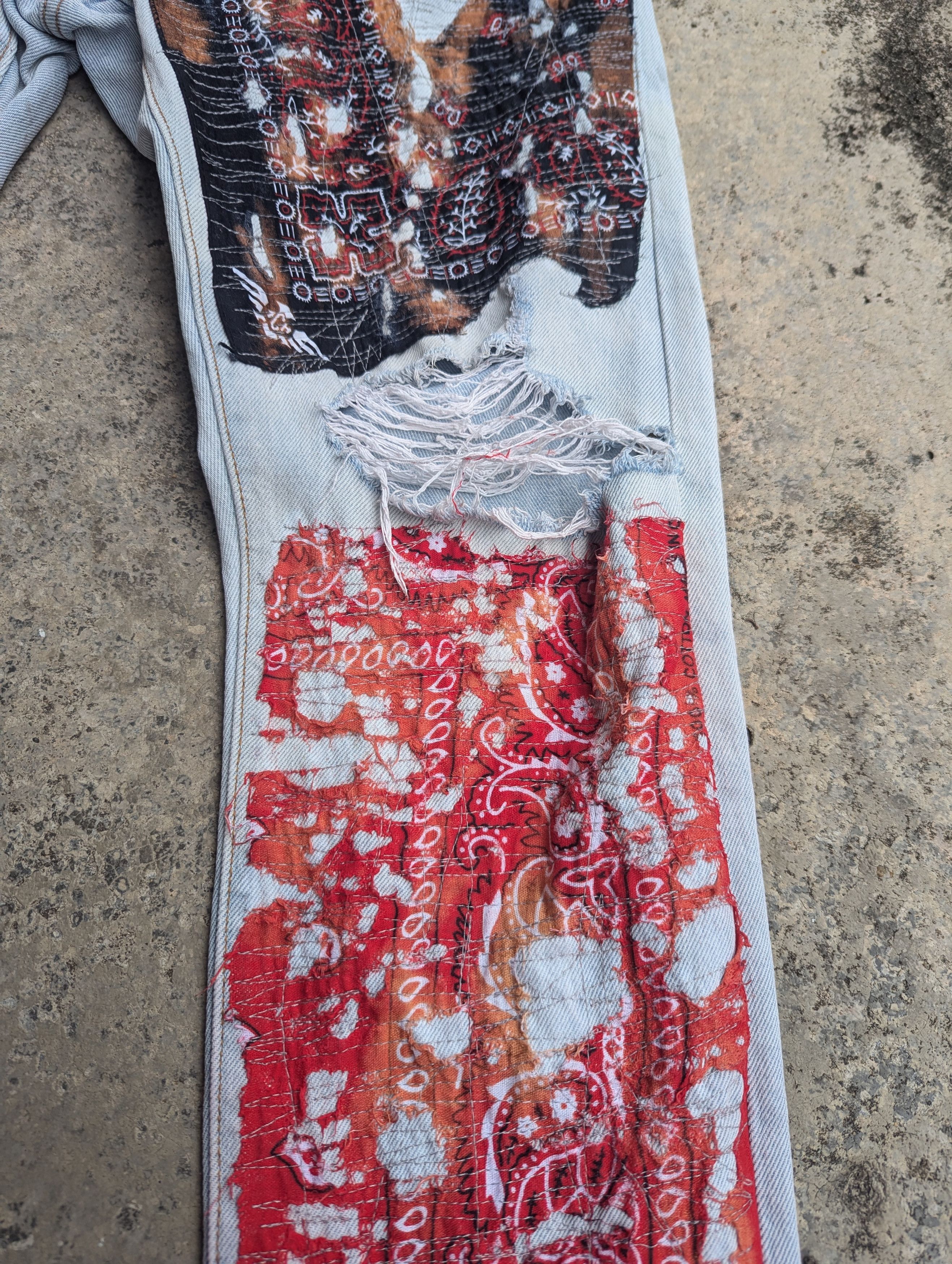Art Comes First × Levi's Levis 501 Jeans Bandana Boro Distressed Custom Made Size 33" - 4 Thumbnail