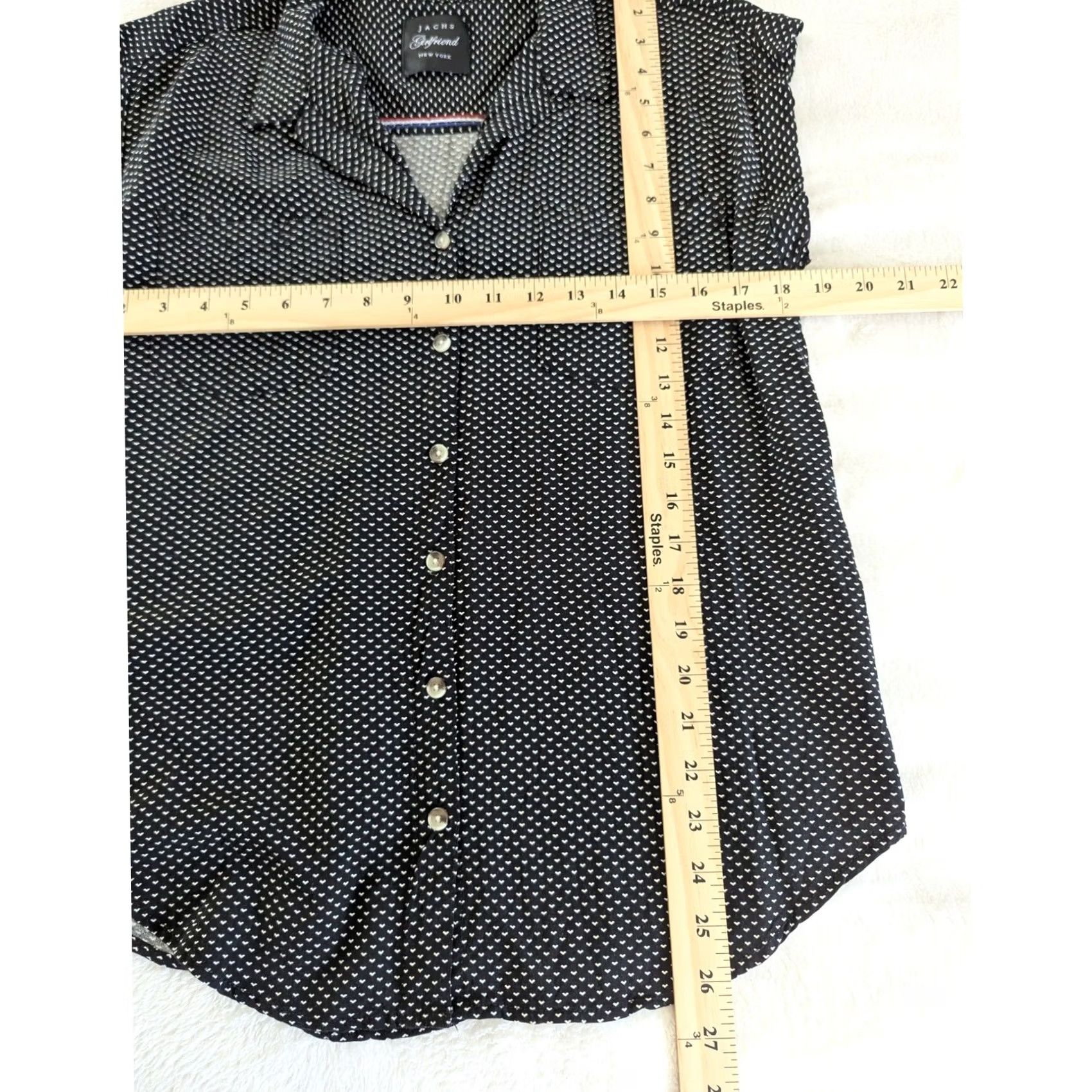 Vintage JACHS Girlfriend Button-Up Cap Sleeve Top Womens M Black White Mini Heart Print Shirt Blouse Size M / US 6-8 / IT 42-44 - 7 Thumbnail