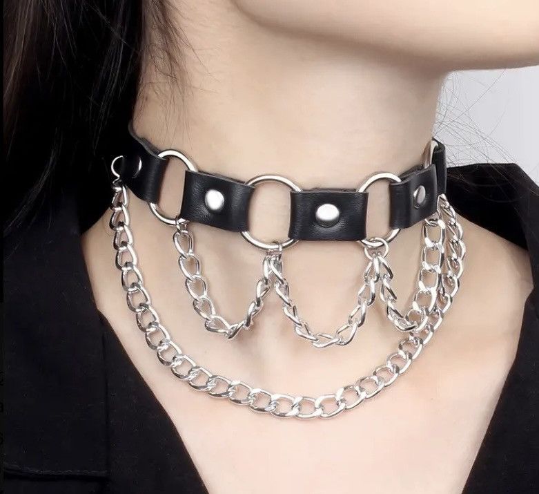 Other Gothic Sexy Punk Faux Leather Choker with Cuban Link Chain Size ONE SIZE - 5 Thumbnail