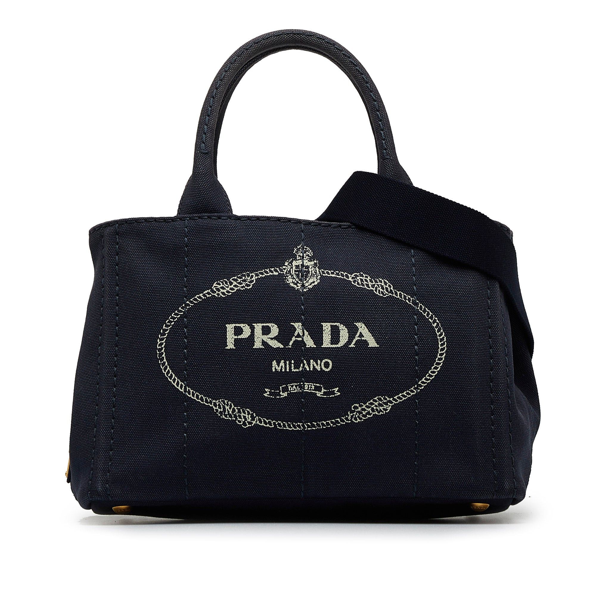 image of Prada Canapa Logo Satchel in Blue, Women's
