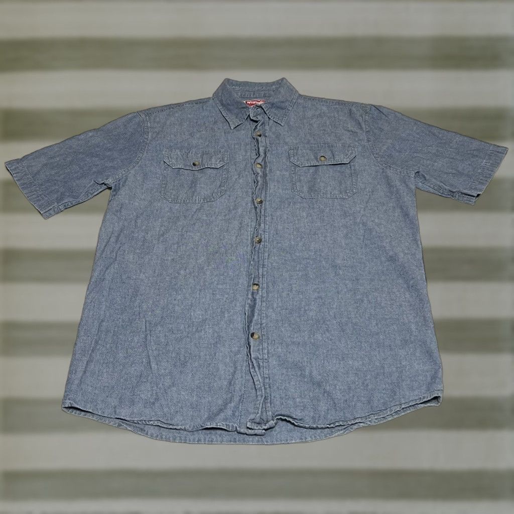 Wrangler Wrangler Shirt Button-Up Chambray Short Sleeve Pockets Men S Blue Cotton Regular Casual Shirts Size US S / EU 44-46 / 1 - 1 Thumbnail