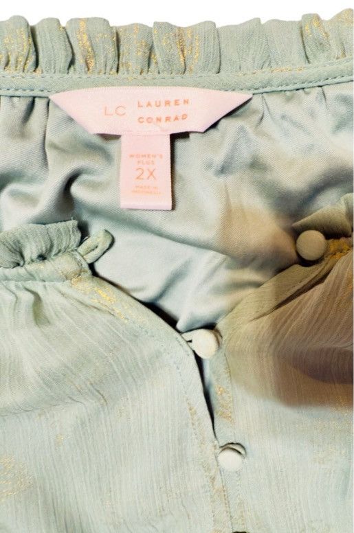 Lauren Conrad Lauren Conrad Plus Size 2X Mint Green Metallic Floral Blouse Size XXL / US 16-18 / IT 52-54 - 3 Thumbnail