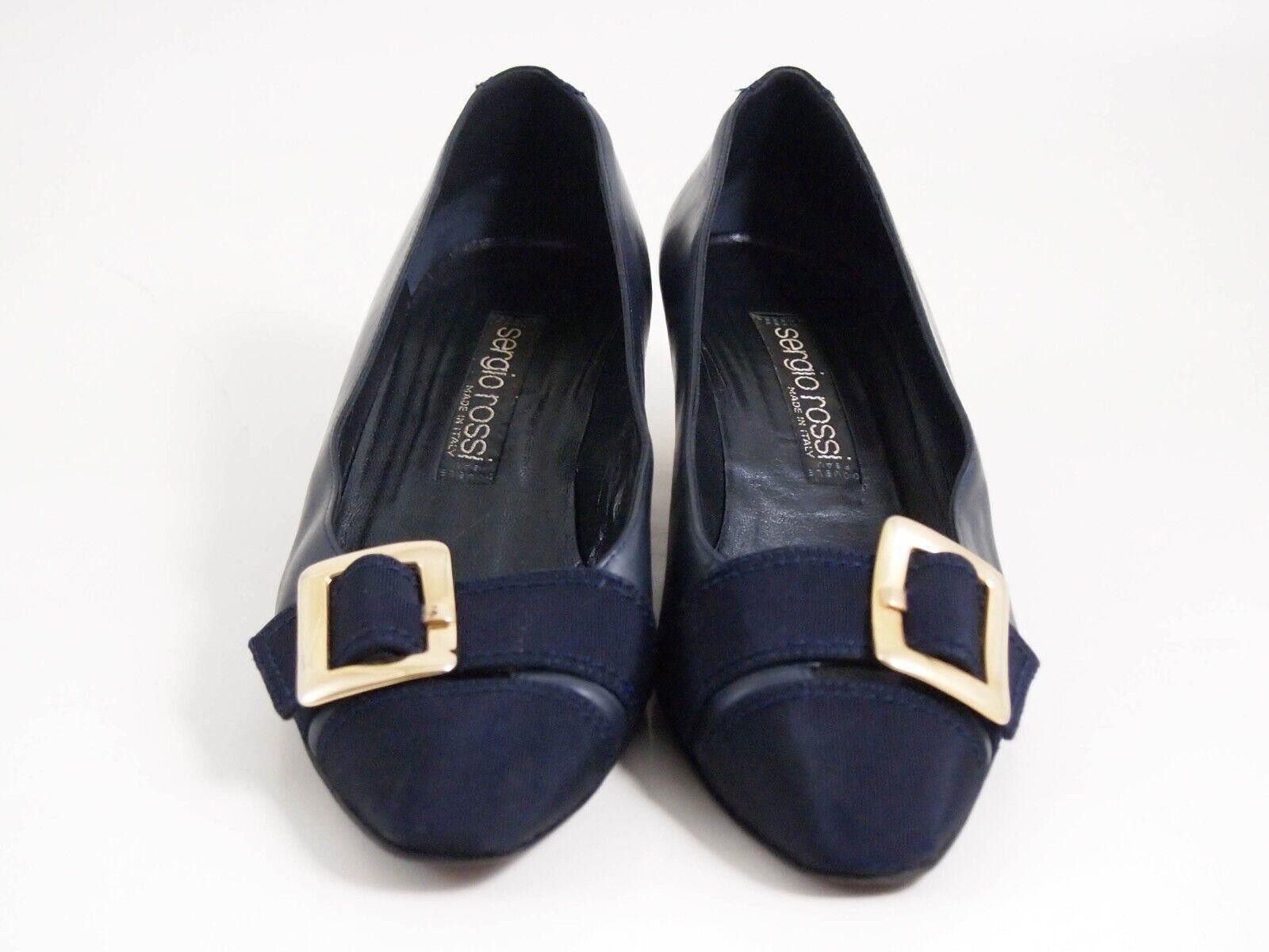 Sergio Rossi Sergio Rossi Mid Heel Pumps Blue Leather Fabric US 9 EU 39 Size US 9 / IT 39 - 1 Thumbnail