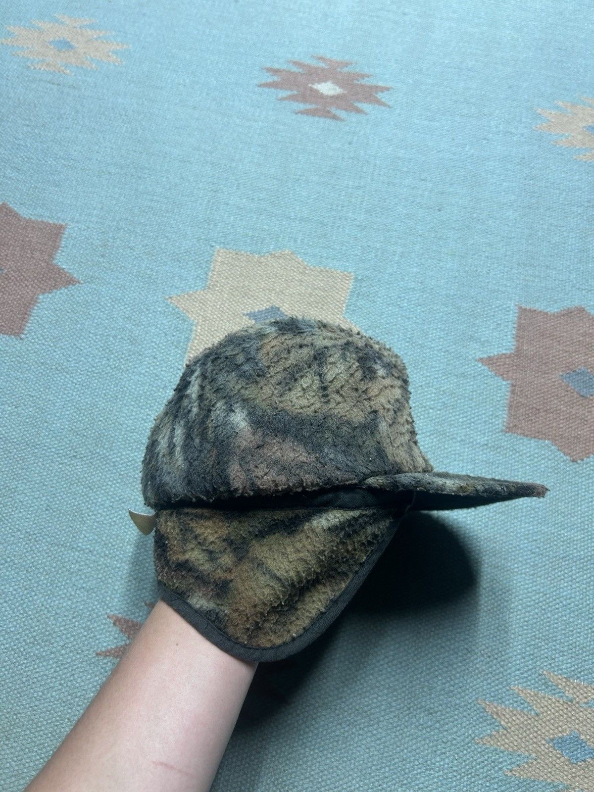 Vintage VTG 80s camo trapper hat flap Trebark camouflage fleece USA Size ONE SIZE - 3 Thumbnail