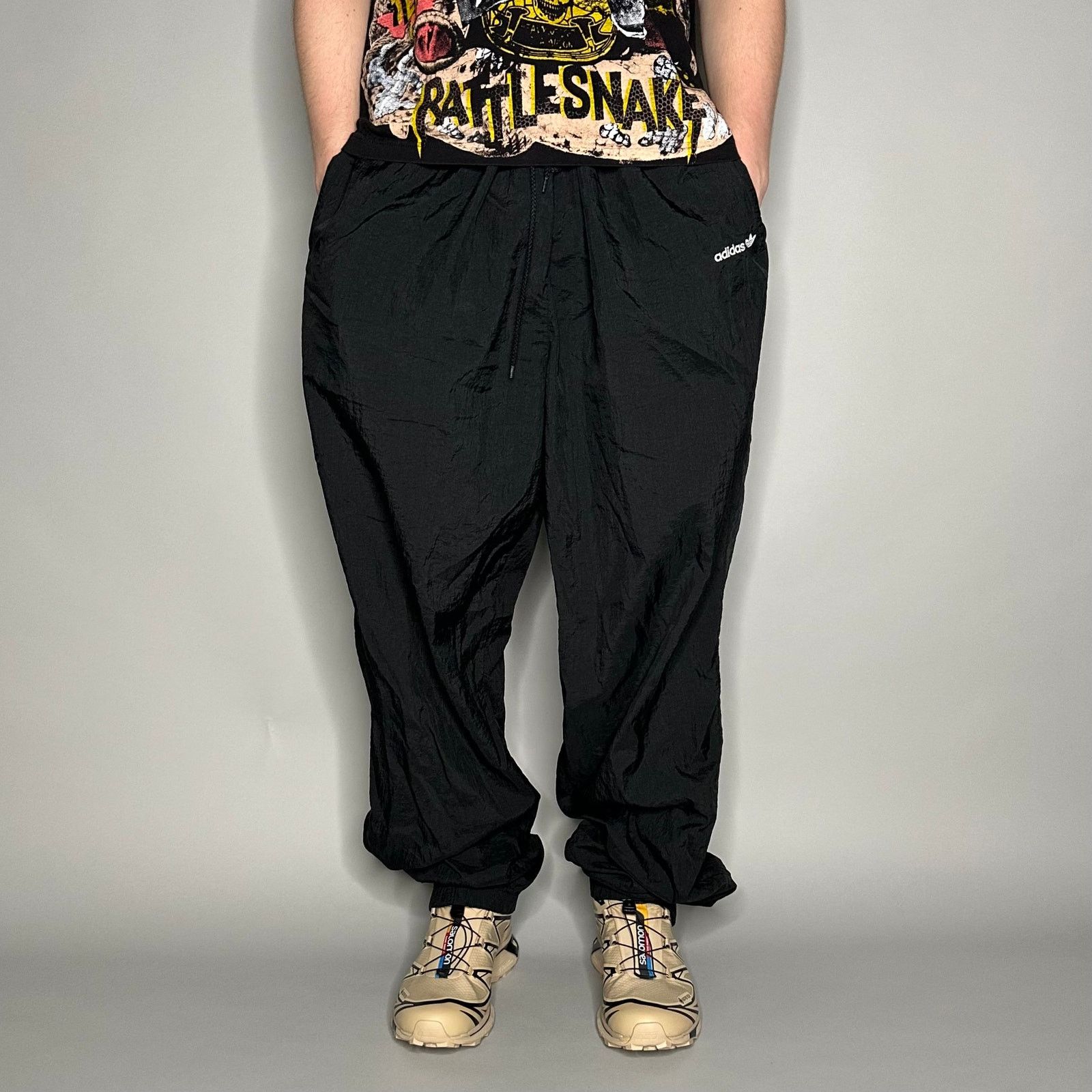 Adidas × Vintage Crazy Vintage 90s Adidas Track Pants Jet Black Nylon Joggers Size US 36 / EU 52 - 2 Thumbnail