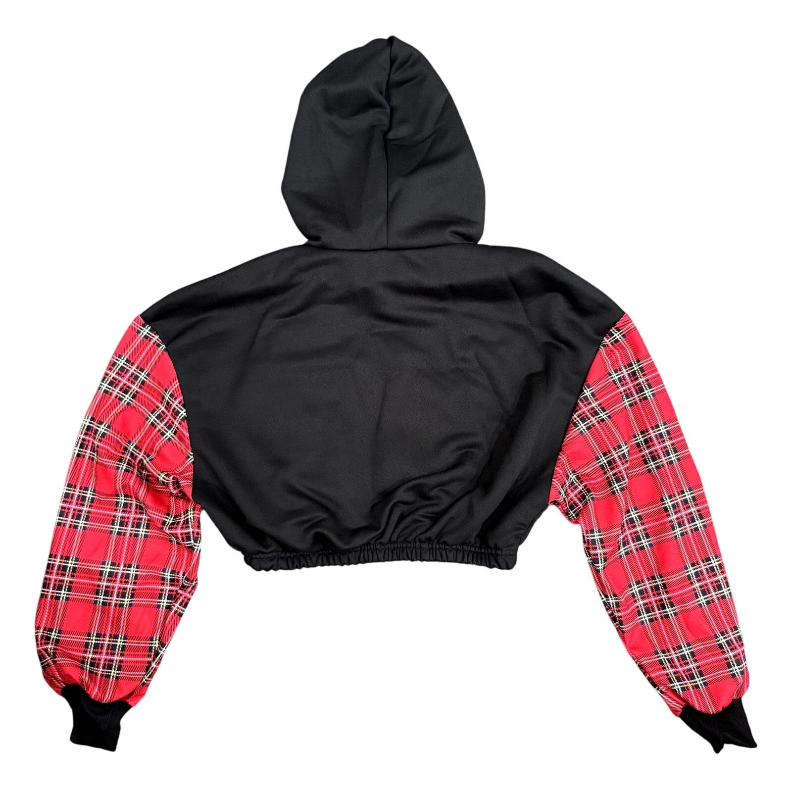 Shein Woman's Cropped Plaid/Graphic '88' Hoodie Black/Red Size M Size M / US 6-8 / IT 42-44 - 2 Thumbnail