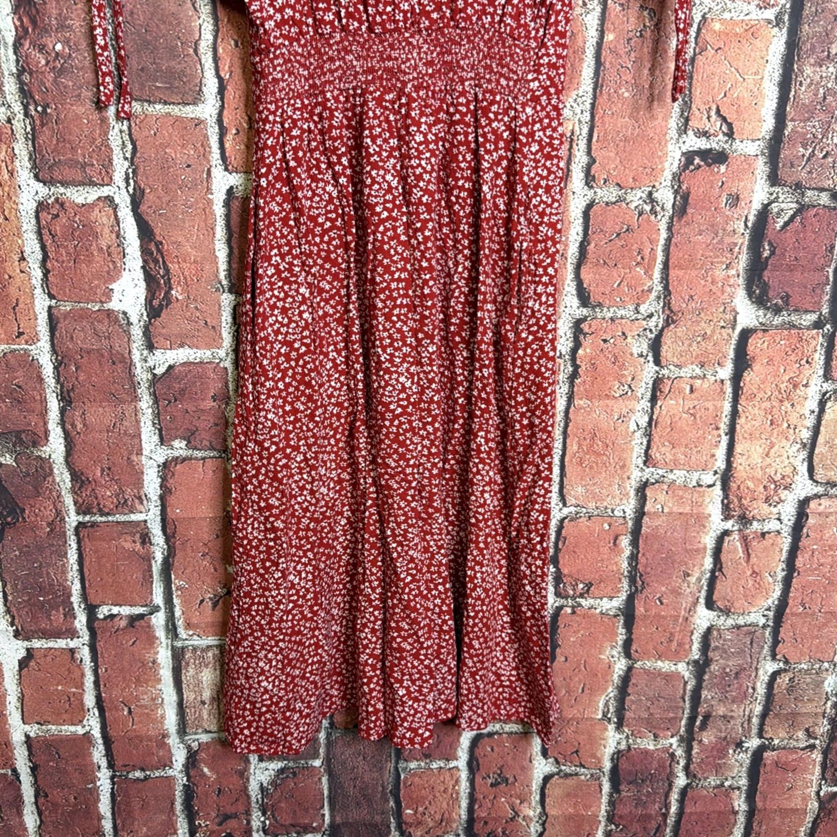 Vintage UNIVERSAL THREAD DRESS Womens S Red Floral PEASANT A-LINE Button-Up Rayon/Linen Ditsy Size S / US 4 / IT 40 - 5 Thumbnail