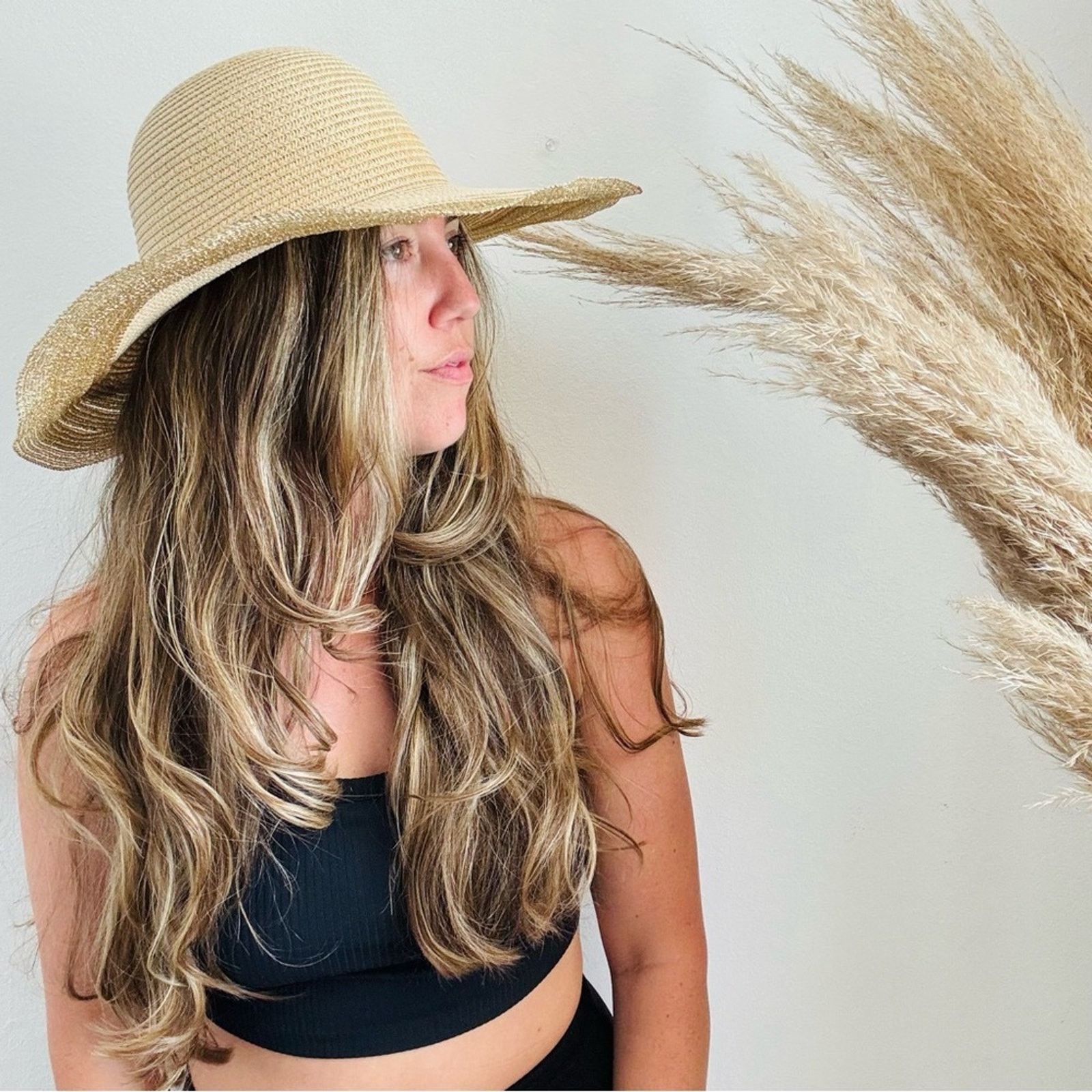 Vintage VINTAGE NORDSTROM Cream Tan Straw Brim Floppy Gold Sun Hat Size ONE SIZE - 5 Thumbnail