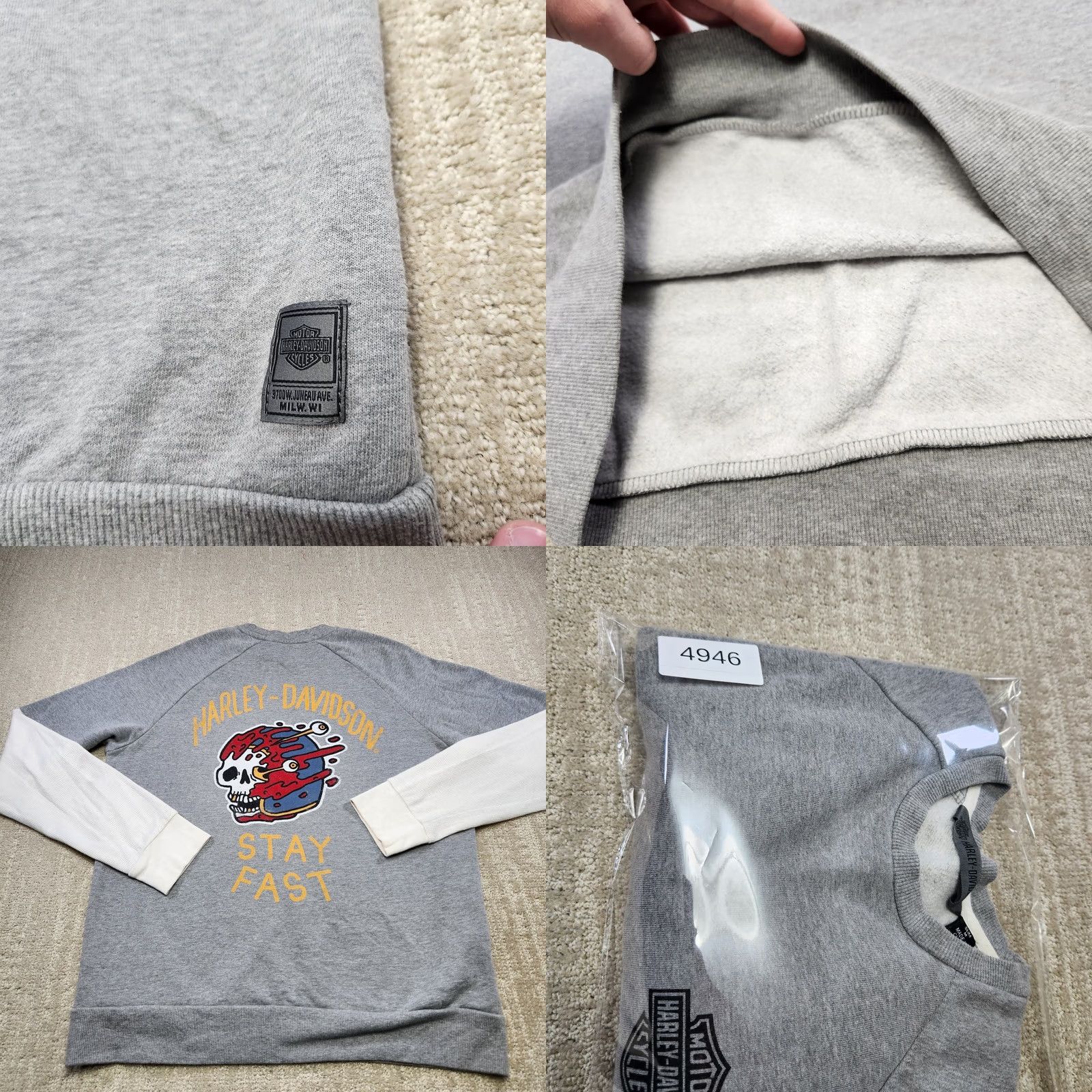Harley Davidson Harley-Davidson Sweatshirt Men Medium Slim Fit Thermal Sleeve Raglan Skull Gray Shirt Pullover Graphic Print Fire 90s Motorcycle Mens Size US M / EU 48-50 / 2 - 8 Thumbnail