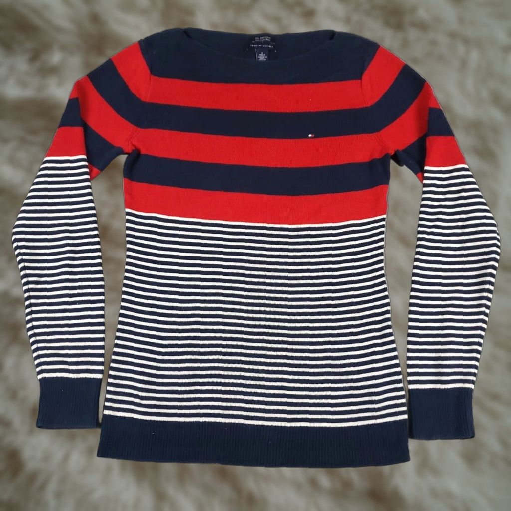 Tommy Hilfiger Tommy Hilfiger Blue Red Striped Crew Neck Pullover Sweater Womens Medium Size M / US 6-8 / IT 42-44 - 1 Thumbnail