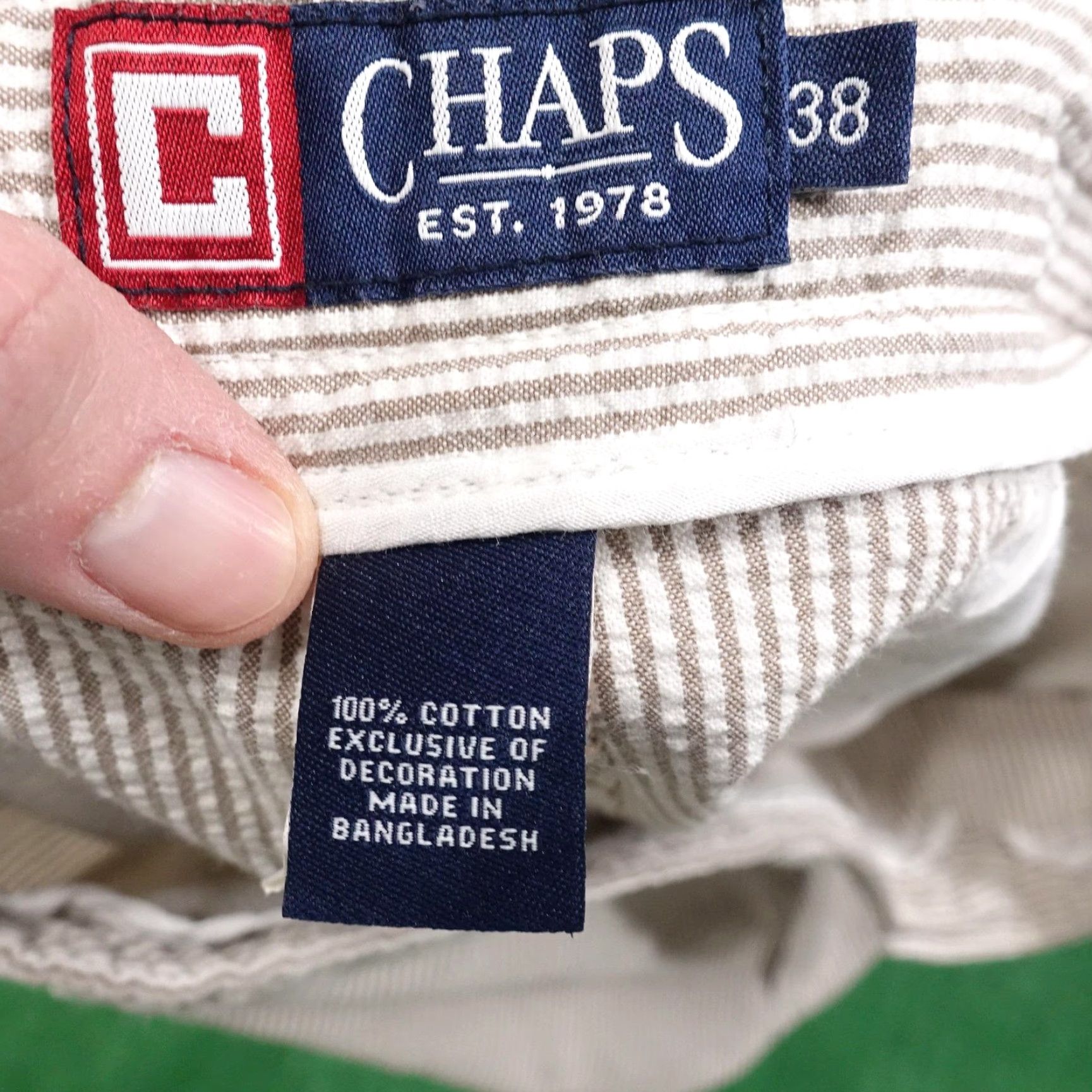 Chaps Chaps Shorts Mens 38 Beige Striped Seersucker Cotton Classic Fit Pockets Canvas Flat Front Zip Casual Summer Mens Size US 38 / EU 54 - 5 Thumbnail