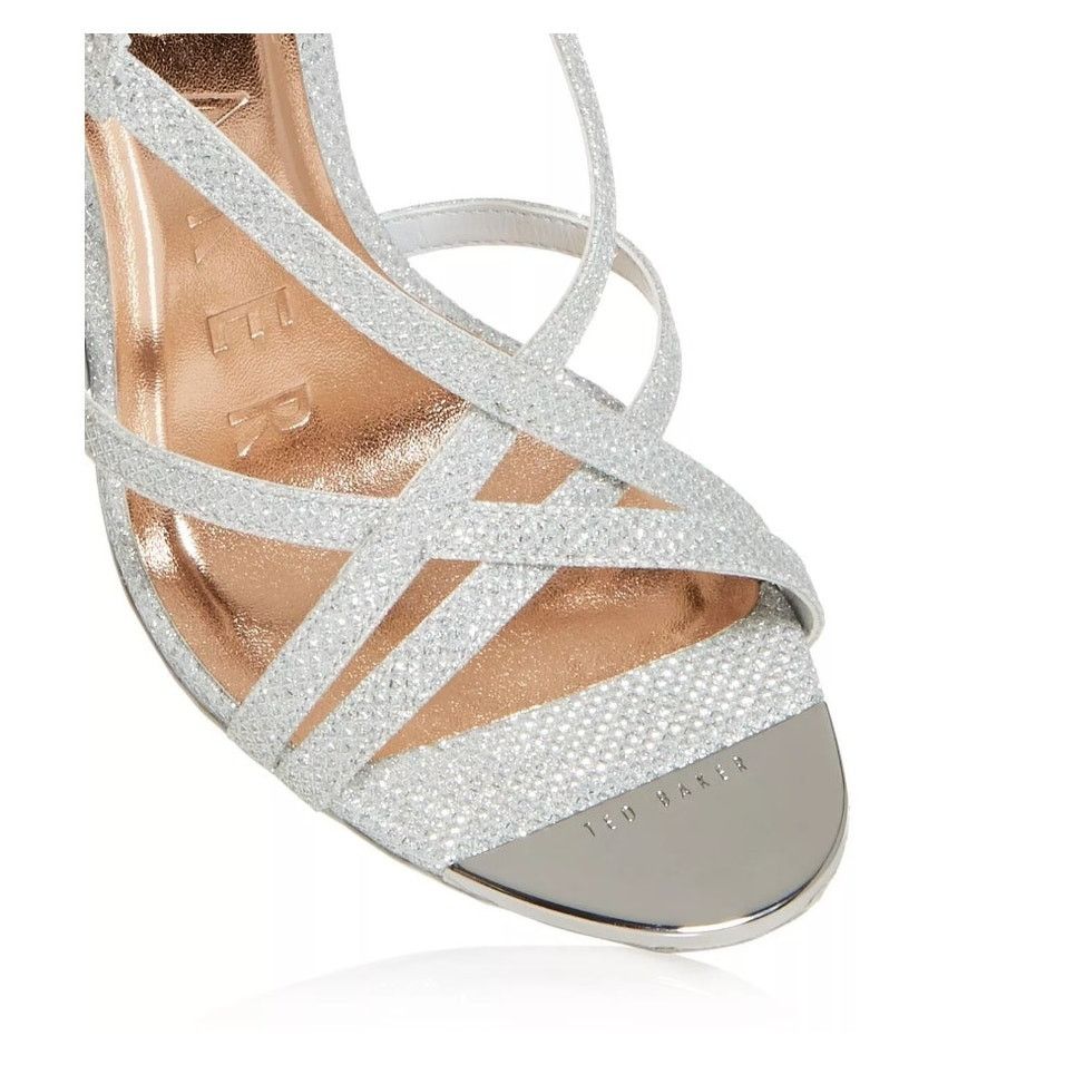 Ted Baker NEW Ted Baker Strappy Silver Heels Sandals | 8 US 38.5 EU Size US 8 / IT 38 - 4 Thumbnail