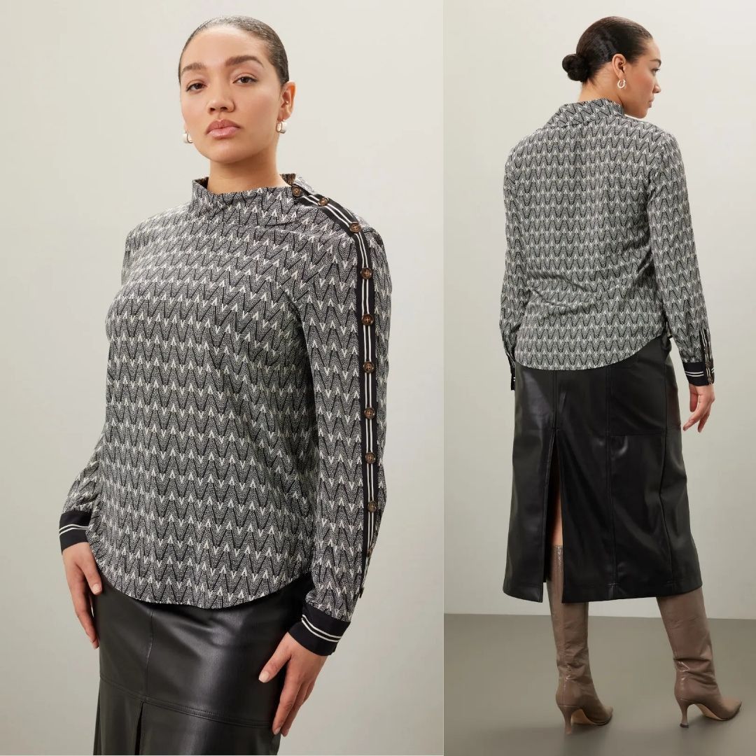 Veronica Beard VERONICA BEARD Clarkson Printed Silk Blend Long Sleeve Top Size L / US 10 / IT 46 - 4 Thumbnail