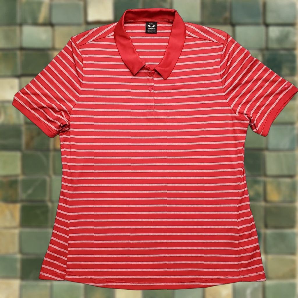 Oakley Oakley Shirt Womens L Red Striped Polo Polyester Performance Golf Casual Size L / US 10 / IT 46 - 1 Thumbnail