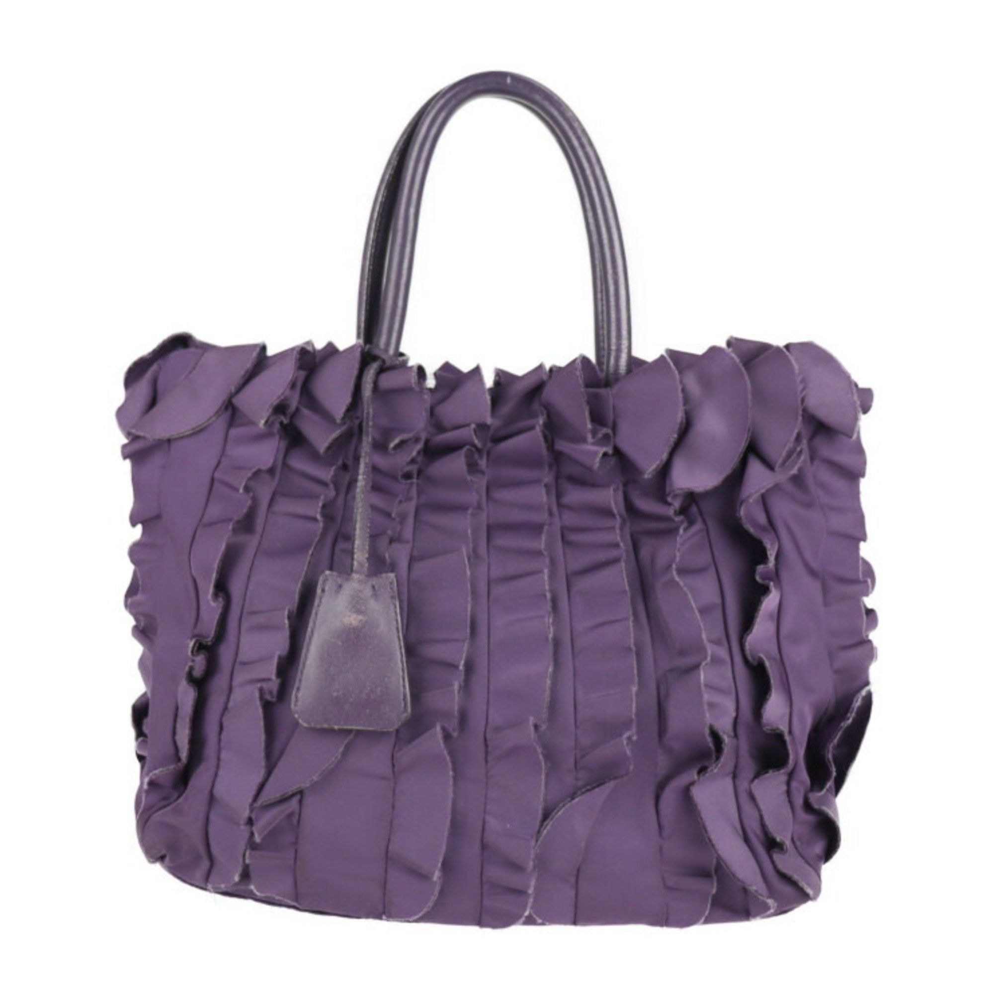 Prada Handbag Bn1728 Nylon Leather Violet Tote Bag Ruffle R2115123002159 in Gold, Women's