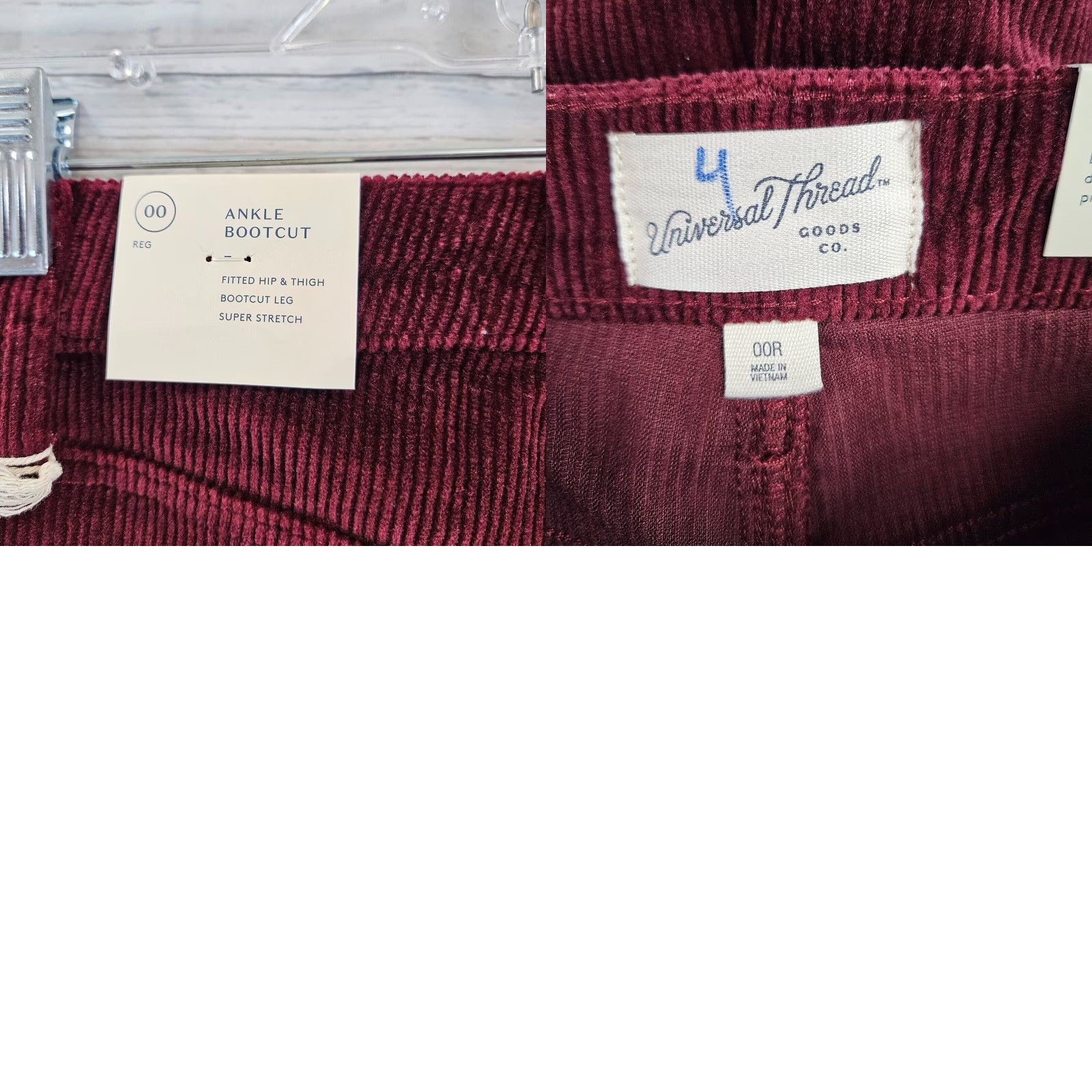 Vintage Universal Thread Womens Corduroy Pants Bootcut Ankle Sz 00 Maroon Mid Rise Size 24" / US 00 / IT 34 - 8 Thumbnail