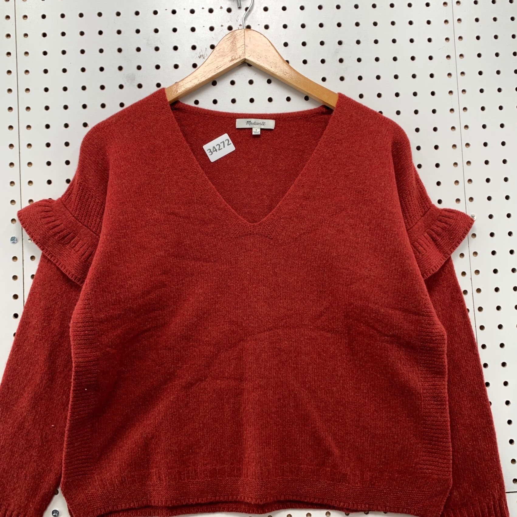 Madewell VINTAGE Madewell Merino Woo Sweater Womens Small Red Ruffled 20.5x20.5 Size S / US 4 / IT 40 - 2 Thumbnail