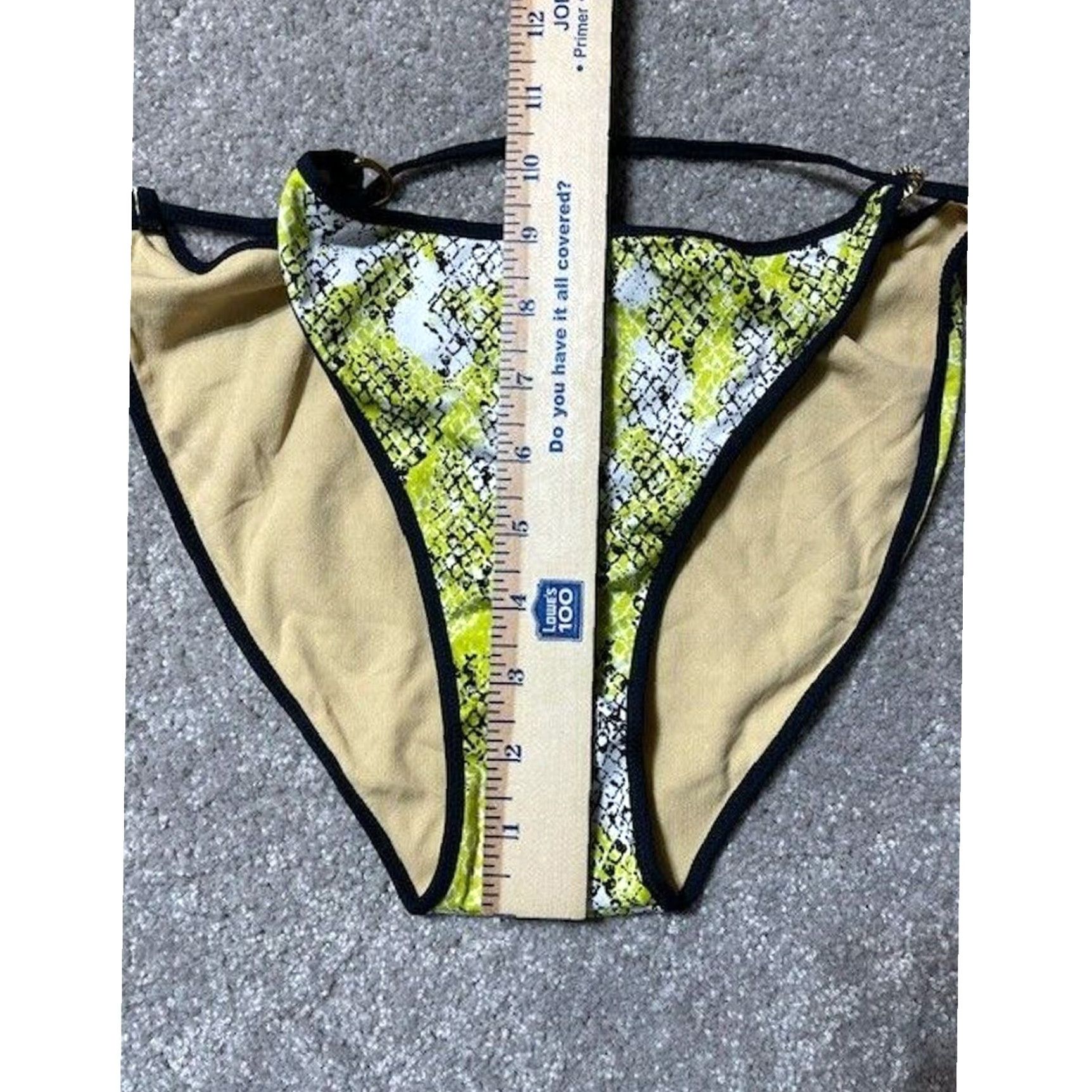 Bcbgmaxazria BCBGMAXAZRIA Bikini Bottom L Yellow Snakeskin Edgy Low-Rise Side Tie Beach Women L Size 36" / US 14 / IT 50 - 5 Thumbnail