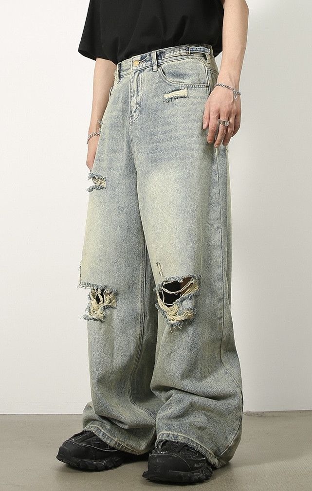 Jean Baggy Distressed Denim Jeans Size US 31 - 2 Thumbnail
