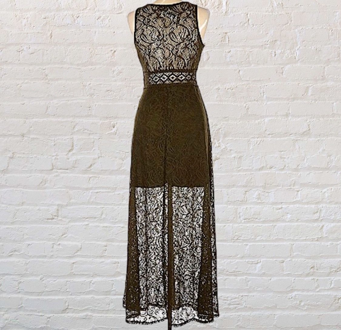 Other OLIVE CROCHET SLEEVELESS EMBROIDERED LACE MINI MAXI DRESS Size L / US 10 / IT 46 - 2 Thumbnail