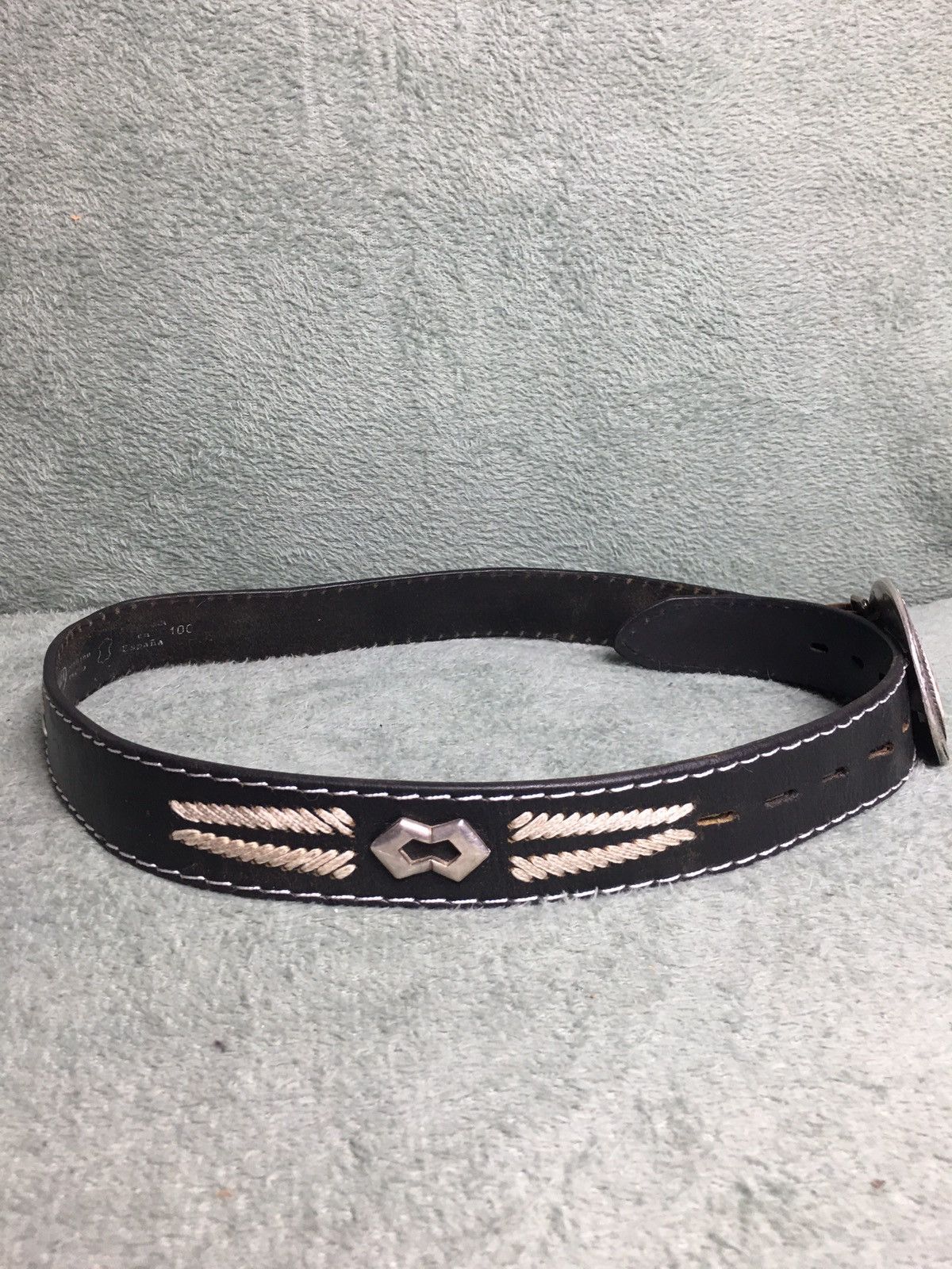Sendra × Vintage SENDRA Vintage Embroidery Leather Ceramic Buckle Belt Sz 100 Size ONE SIZE - 8 Thumbnail