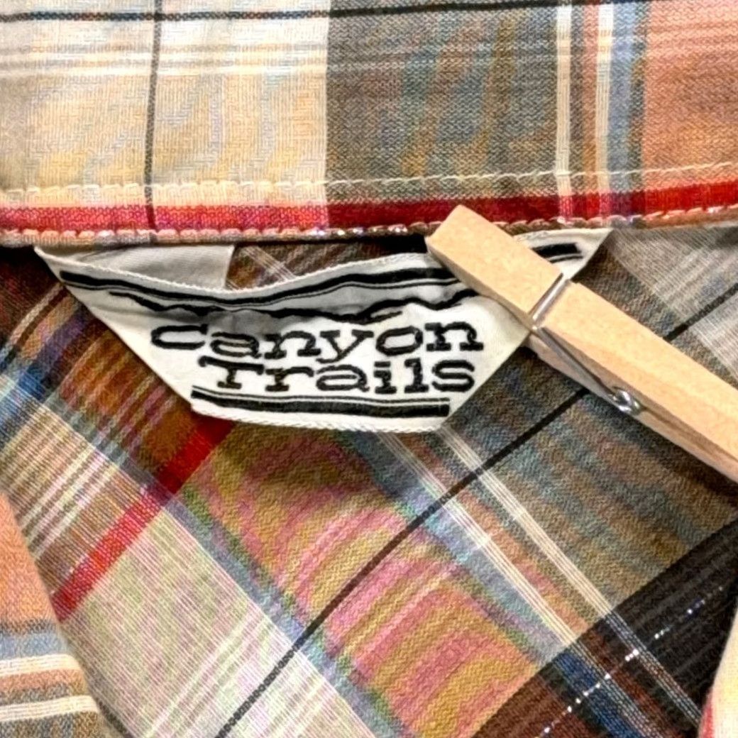 Rails VINTAGE Canyon Trails Western Shirt Adult MEDIUM Brown Plaid Pearl Snap 70s Mens Size US M / EU 48-50 / 2 - 5 Thumbnail