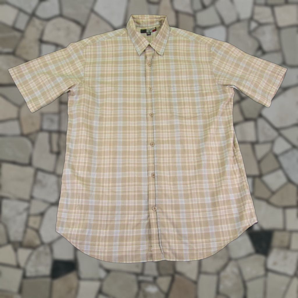 Anchor Blue Anchor Blue Shirt Mens XL Beige Plaid Button-Up Casual Grunge Classic 90s Style Pocket Collared Cotton Polyester Workwear Short Sleeve Mens Size US XL / EU 56 / 4 - 1 Thumbnail