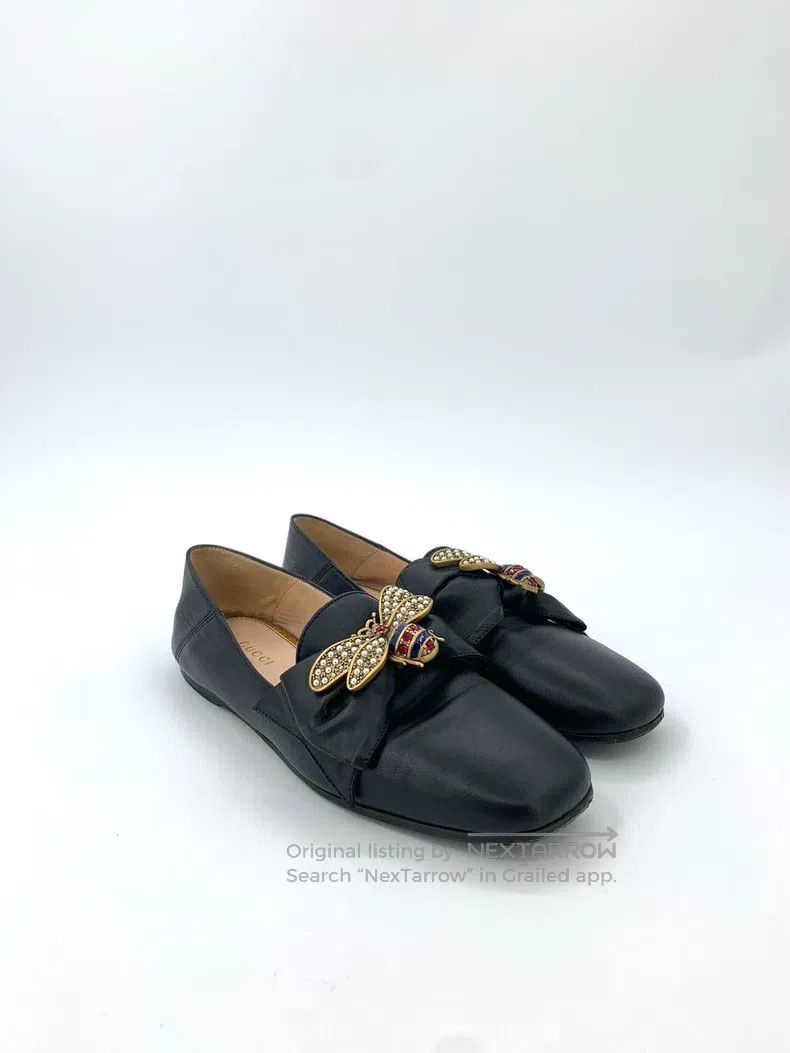 Gucci Gucci Black rhinestone little bee flat leather shoes Size US 5.5 / IT 35.5 - 2 Thumbnail