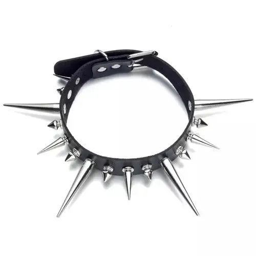 Jewelry Long Spike Punk Faux Leather Choker Size ONE SIZE - 1 Thumbnail