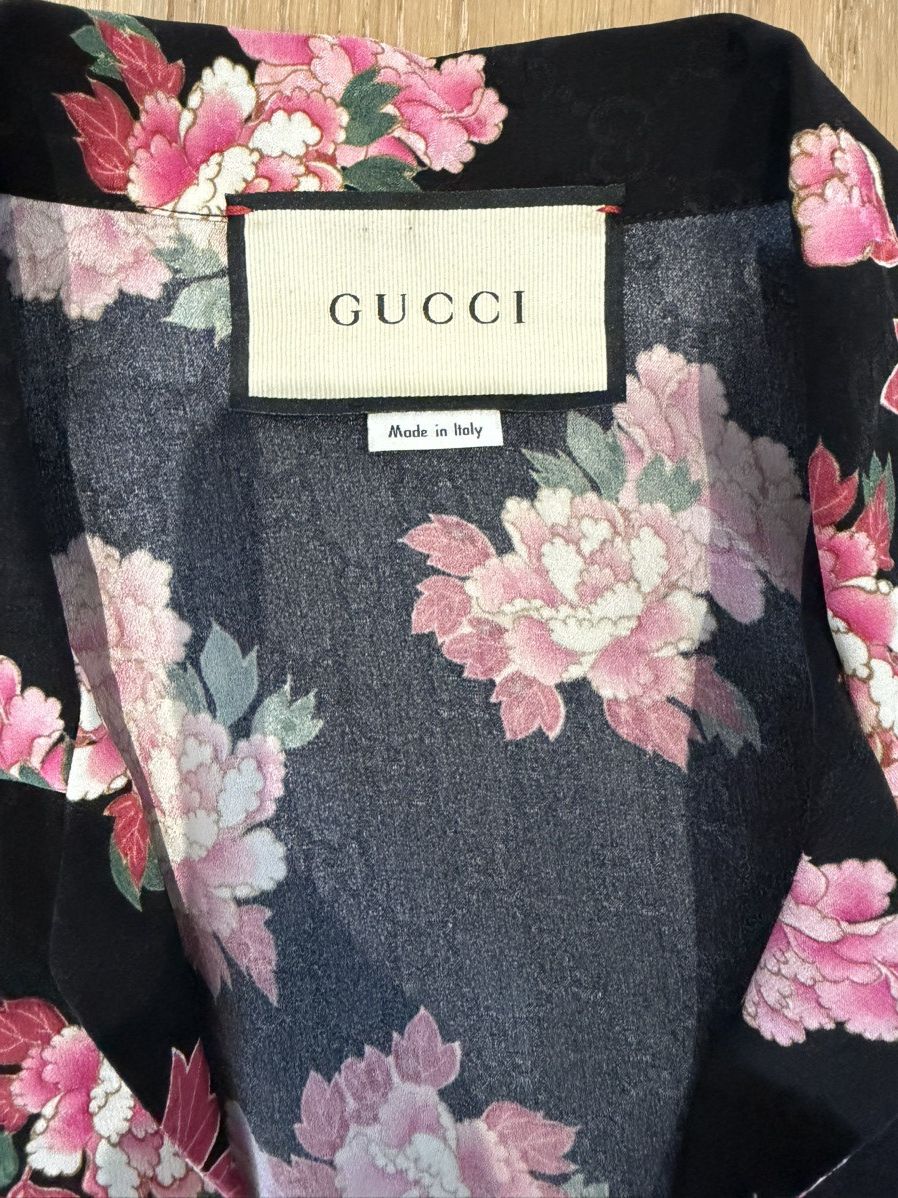 Gucci GUCCI Black Silk Peony Print Bowling Shirt Size US S / EU 44-46 / 1 - 2 Thumbnail
