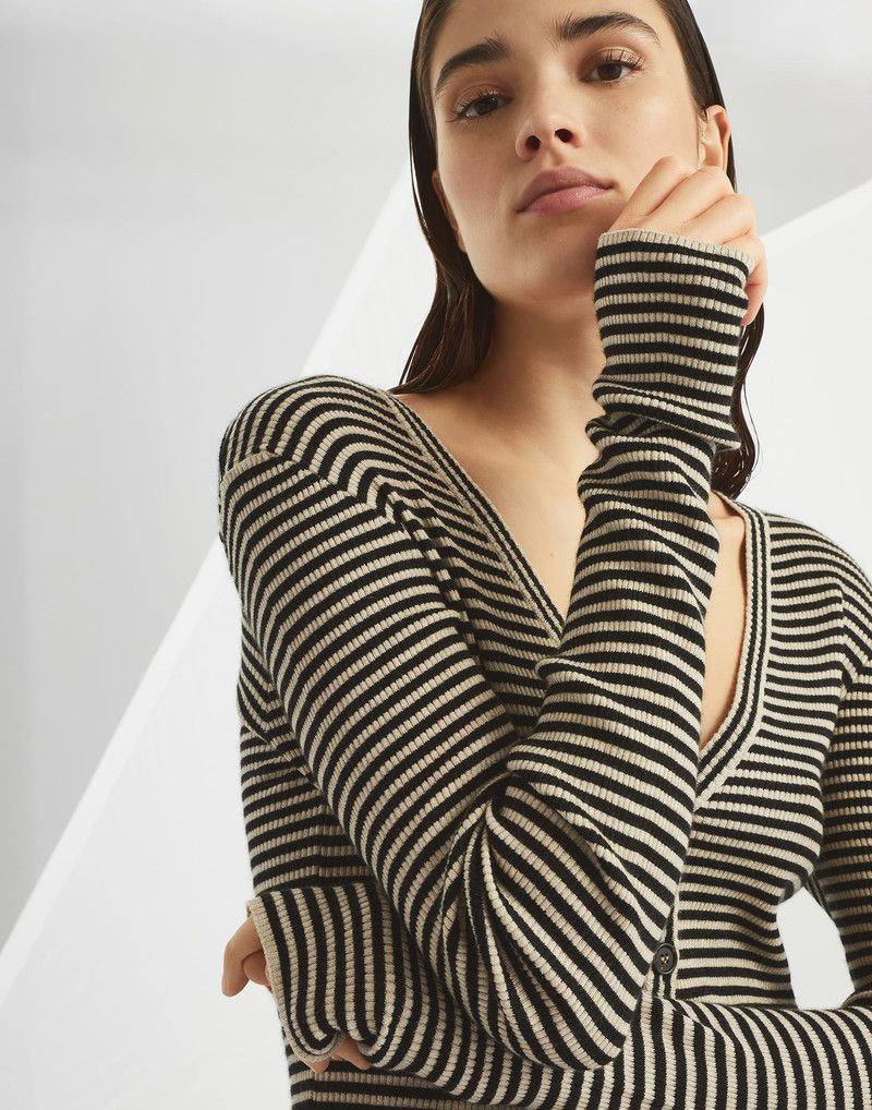 Brunello Cucinelli o1la1rc1a0326 Striped Sparkling Cashmere Cardigan Size S / US 4 / IT 40 - 3 Thumbnail
