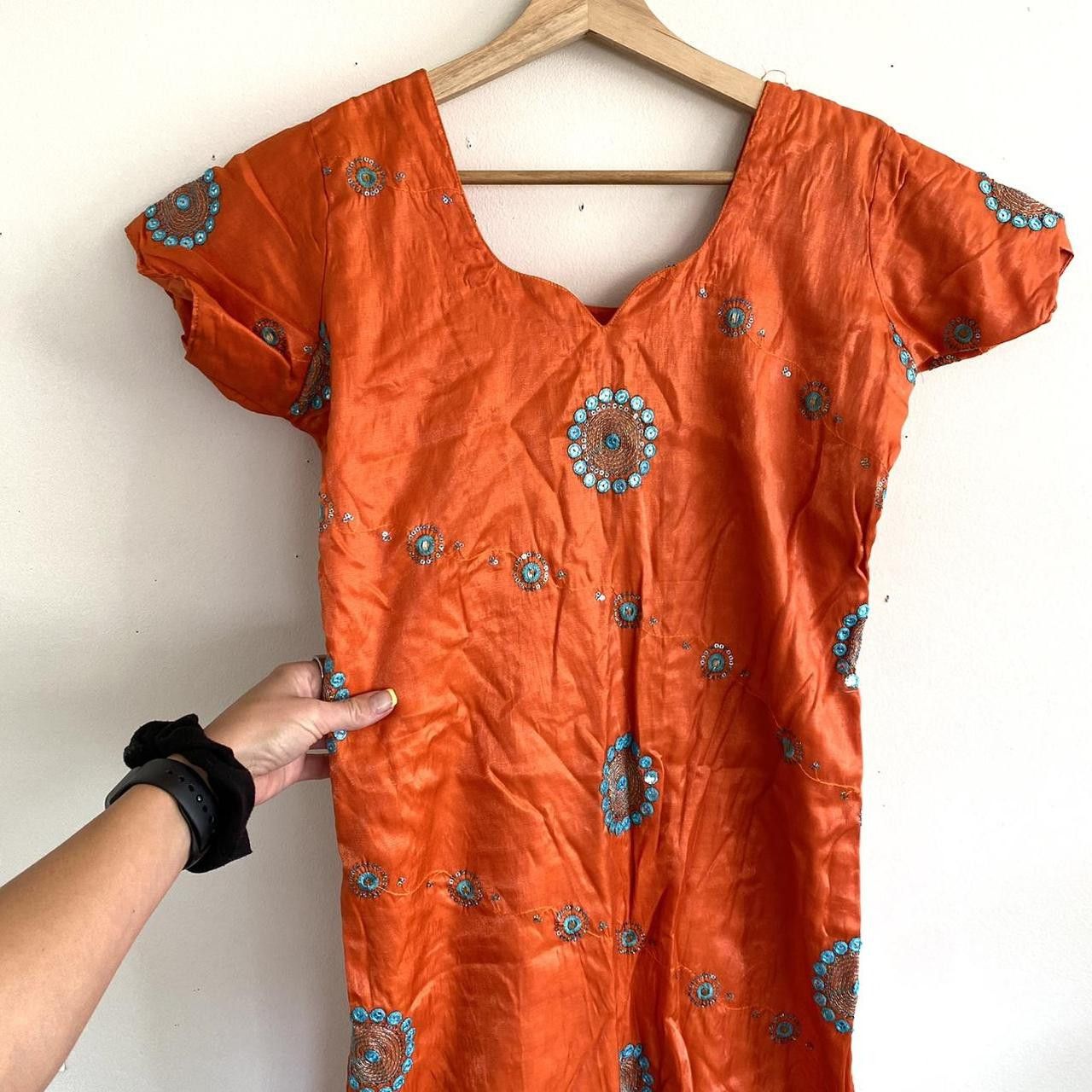 Vintage VINTAGE INDIAN ORANGE TURQUOISE SEQUIN TOP DRESS SMALL Size S / US 4 / IT 40 - 4 Thumbnail