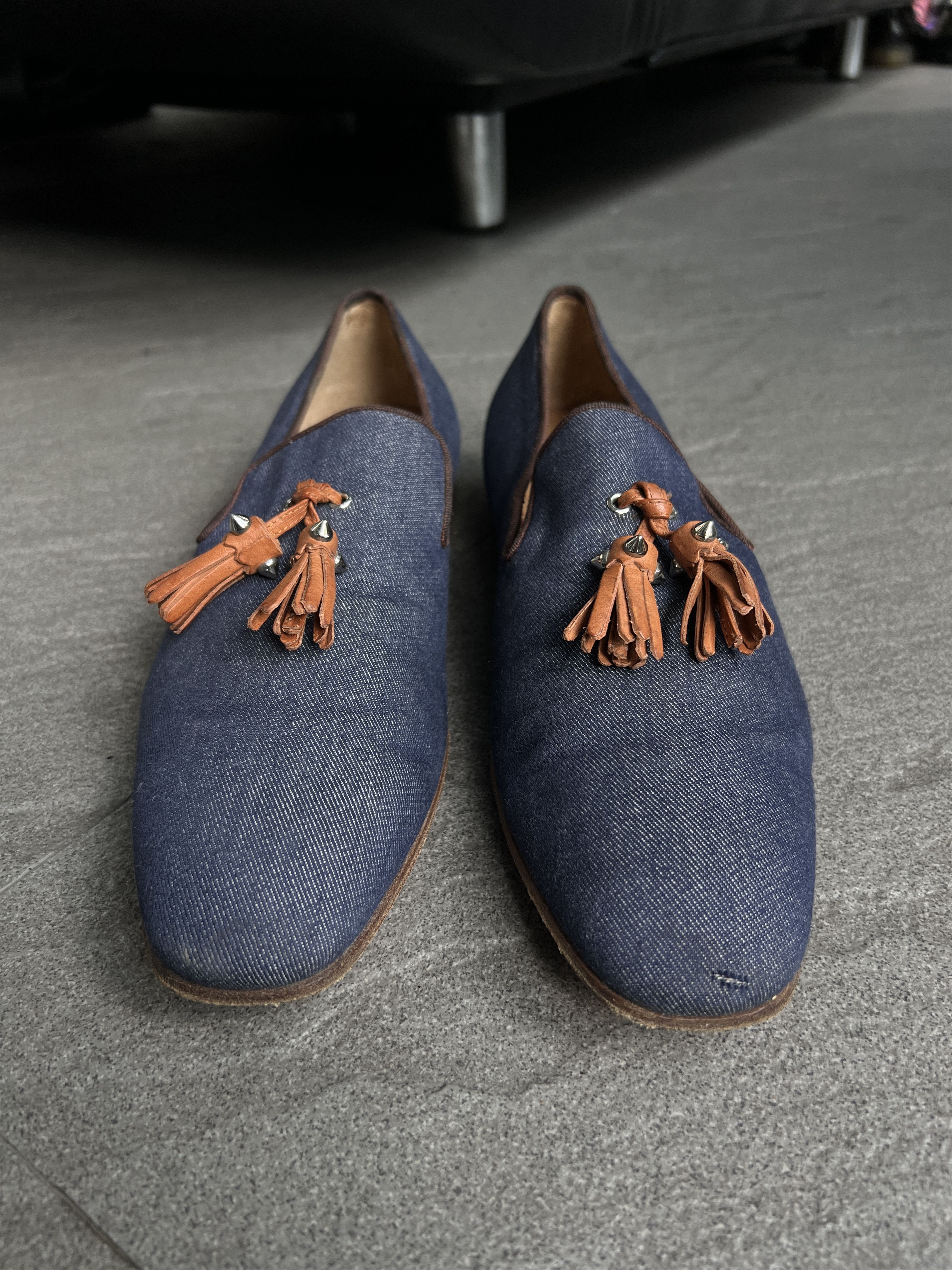 Christian Louboutin Louboutin Denim Tassel Loafers Spiked Blue EU41 Size US 8 / EU 41 - 2 Thumbnail
