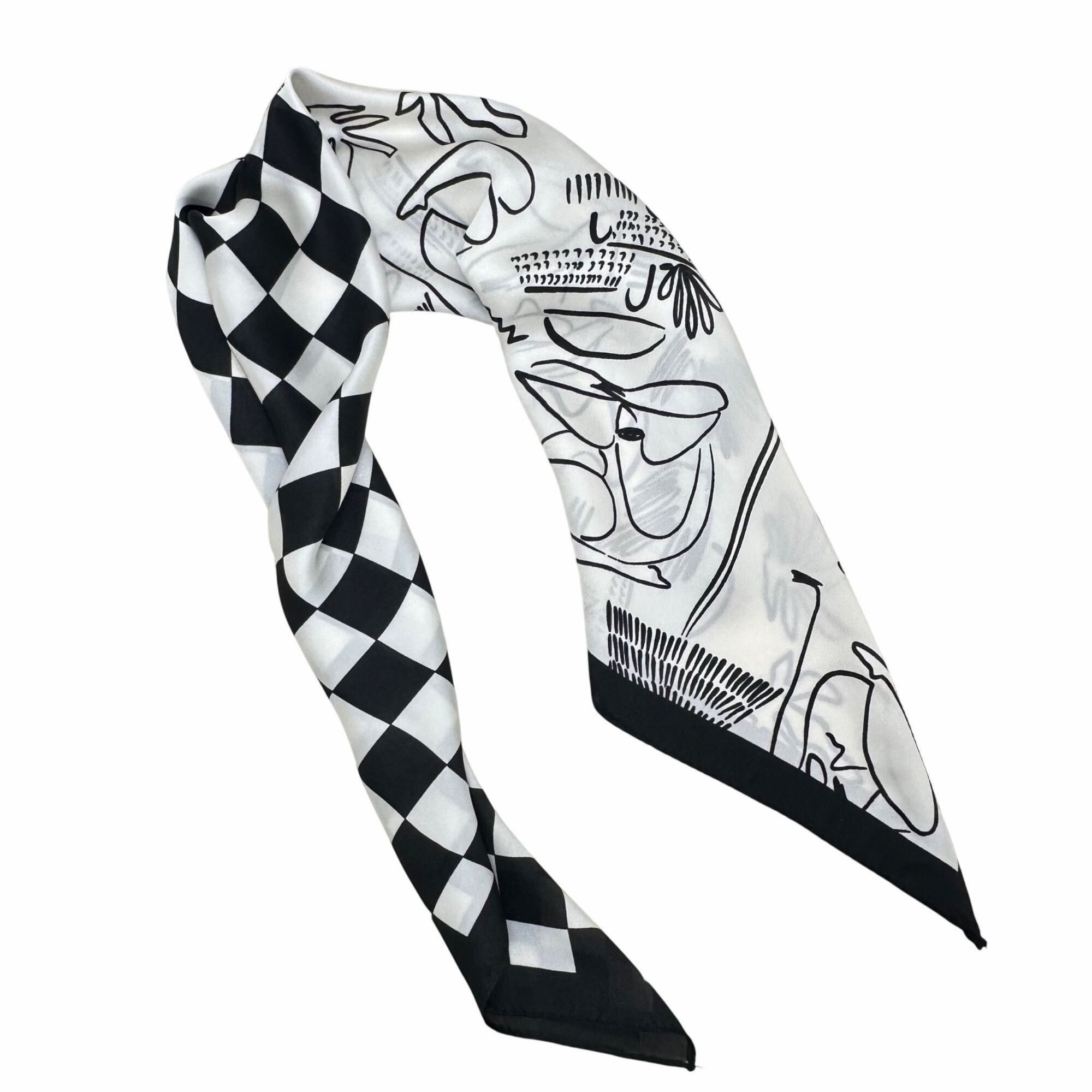 Other ⭐Luxury Silky Square Scarf Bandana Abstract Checkered BLACK Size ONE SIZE - 5 Thumbnail