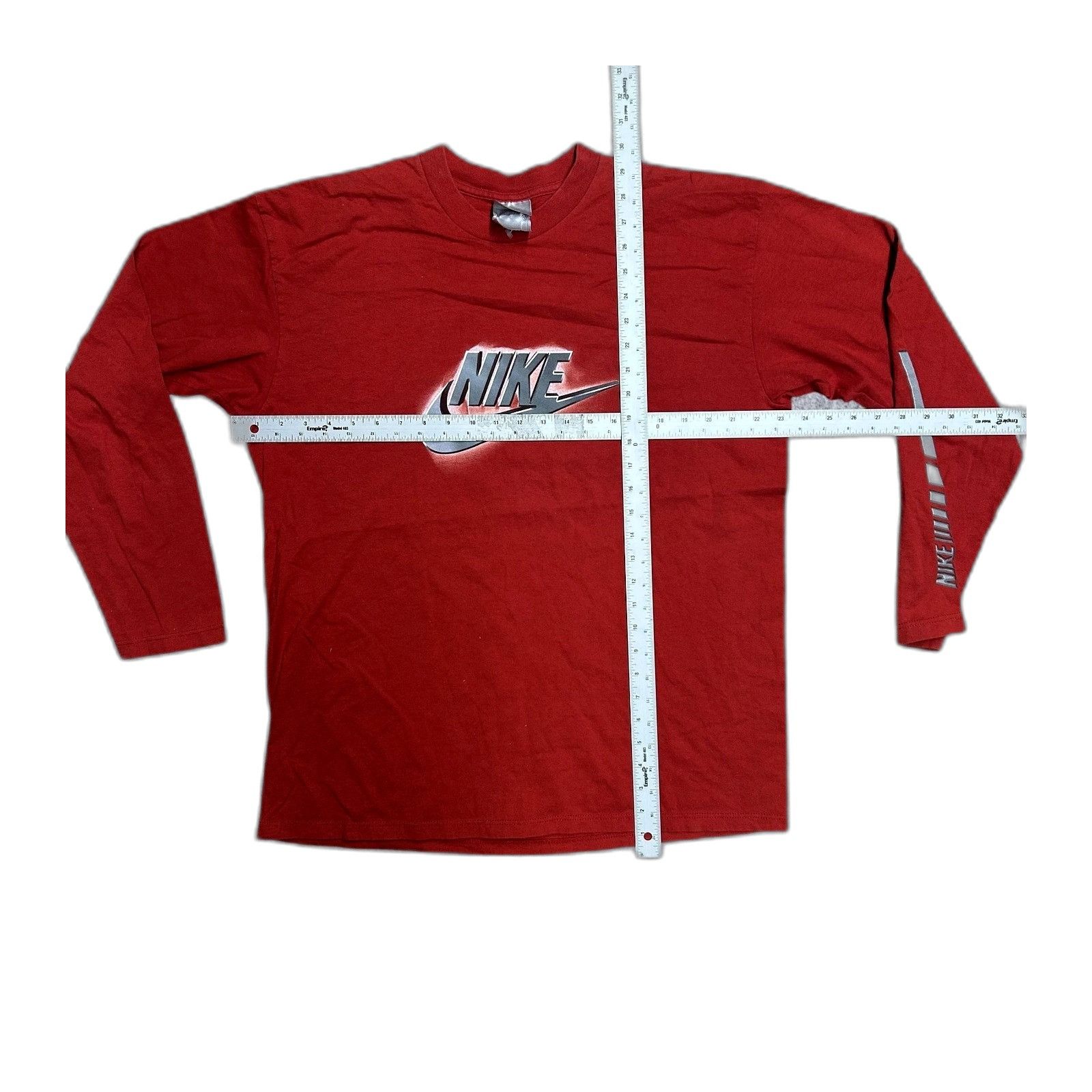 Nike Vintage Y2K Nike Logo Long Sleeve Spellout Swoosh Shirt Red Size US L / EU 52-54 / 3 - 3 Thumbnail