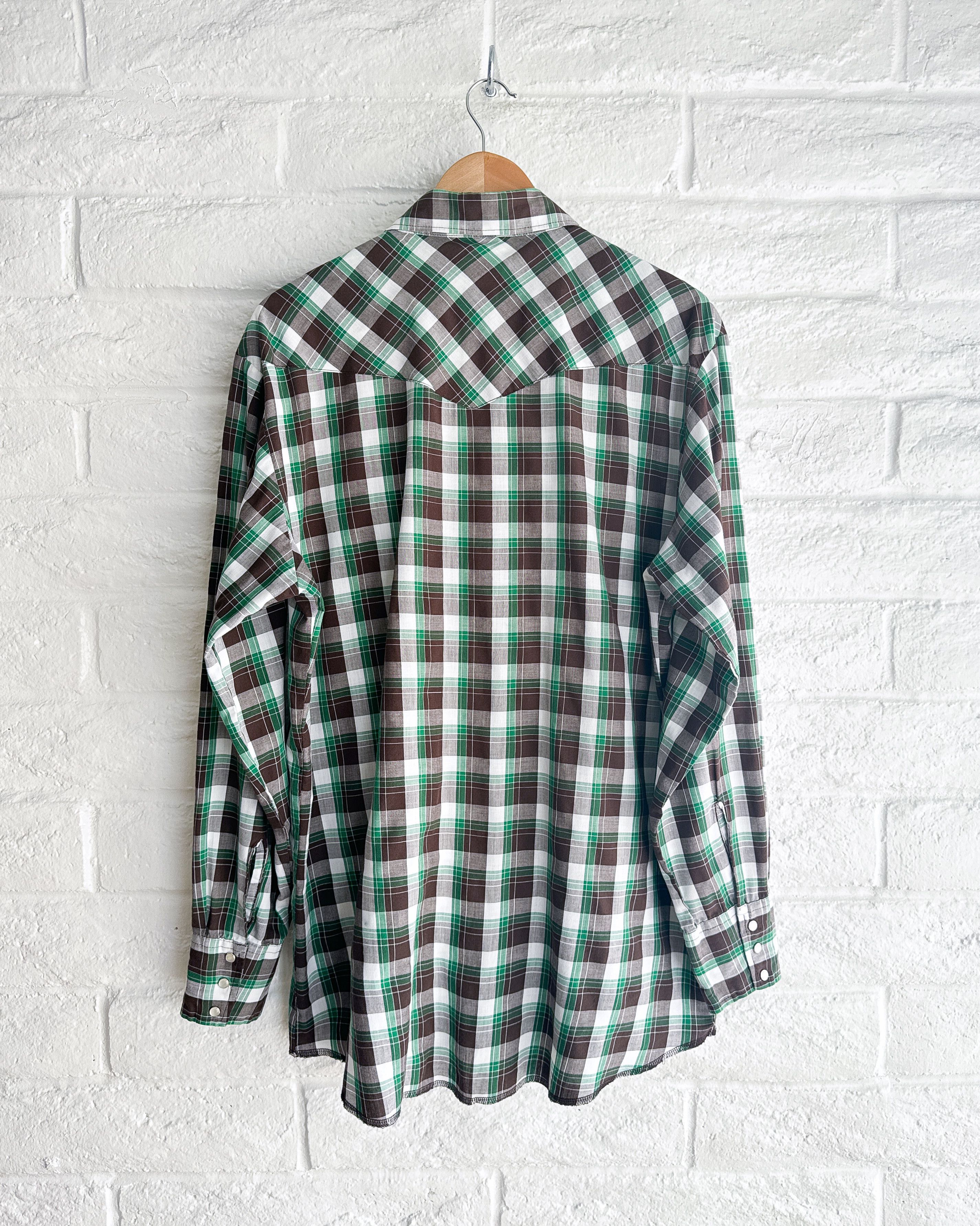 Wrangler Vintage Wrangler Western Shirt Green Brown Plaid Men's XL Size US XL / EU 56 / 4 - 4 Thumbnail