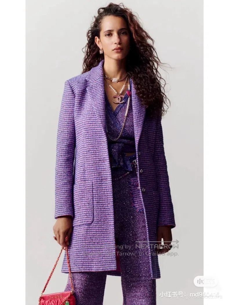 Chanel Chanel 23P purple diamond button tweed coat Size S / US 4 / IT 40 - 8 Thumbnail