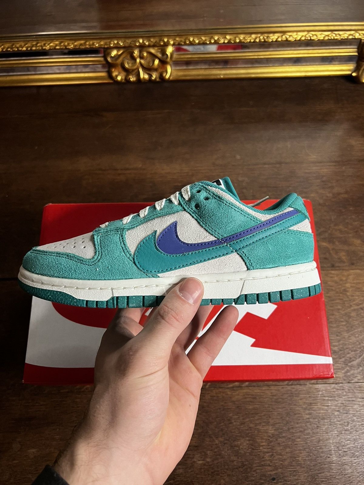 image of Nike Dunk Low Neptune Shoes in Green, Women's (Size 5.5)