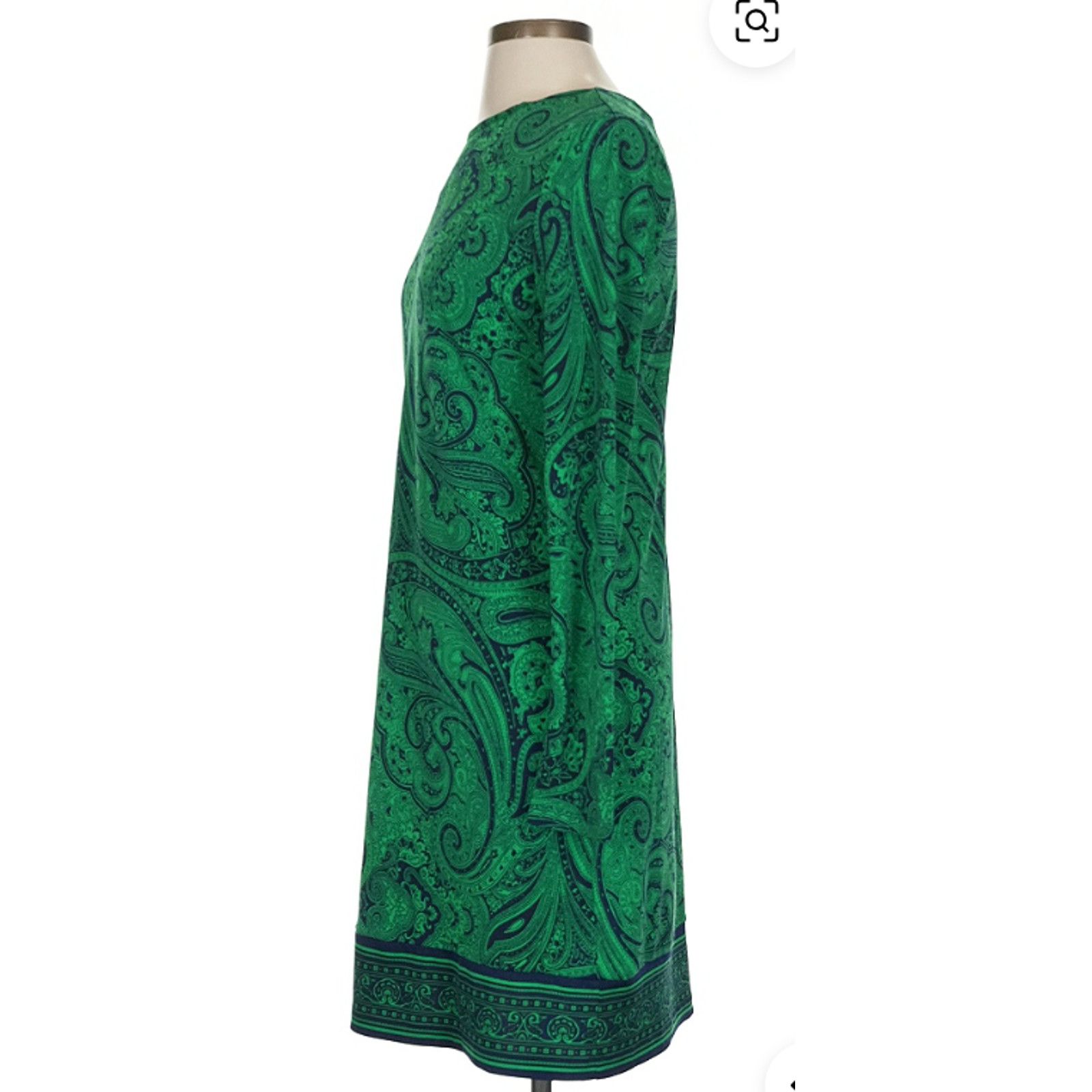 Michael Kors MICHAEL KORS GREEN NAVY PAISLEY LONG SLEEVE SLINKY DRESS S/M Size S / US 4 / IT 40 - 4 Thumbnail